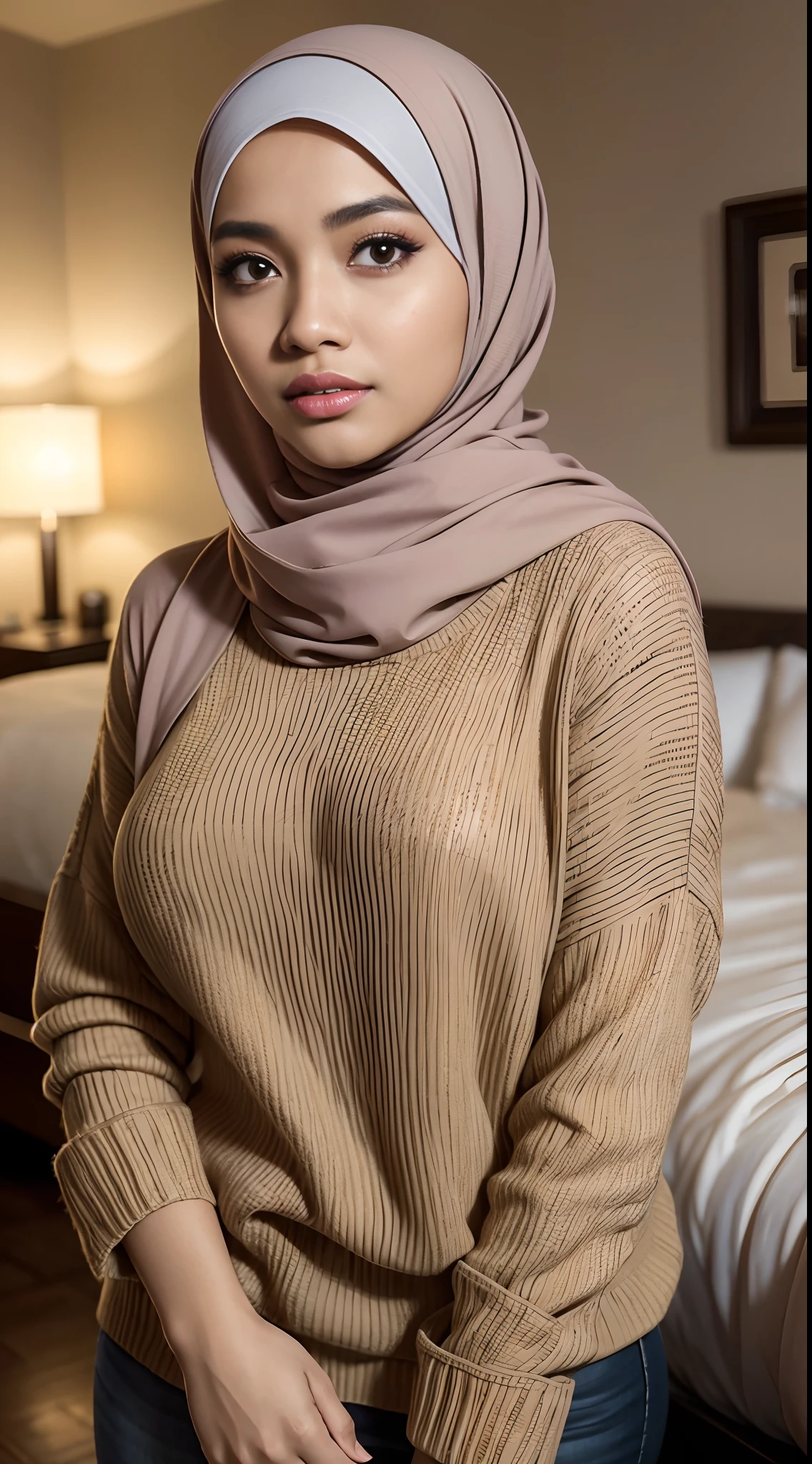 hijab malay, sweater, sexy dress, panty, stocking