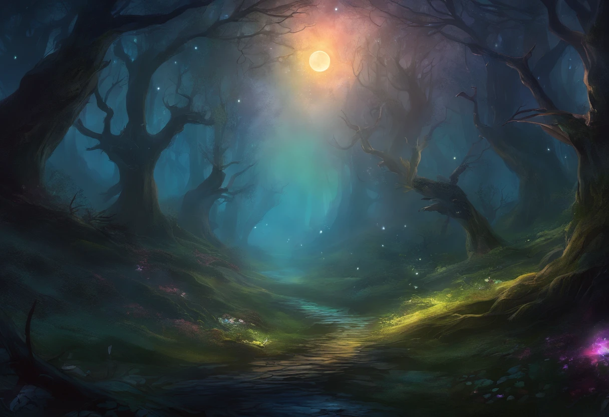 dark forest, gloomy, night