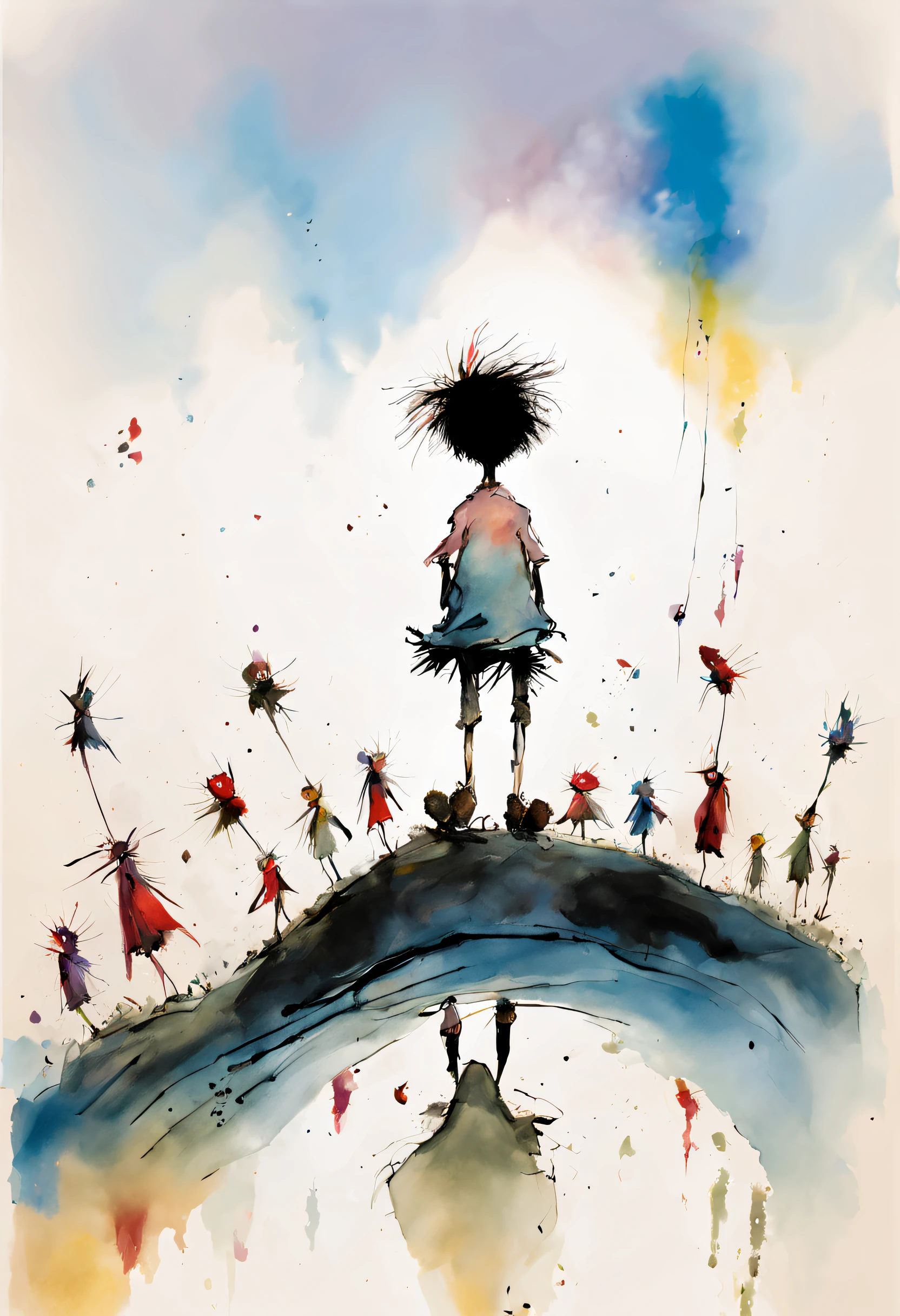 Quentin Blake style photo - surreal、troop、karo、Crying child、hight resolution、Beautiful fece、top-quality、​masterpiece、ighly detailed