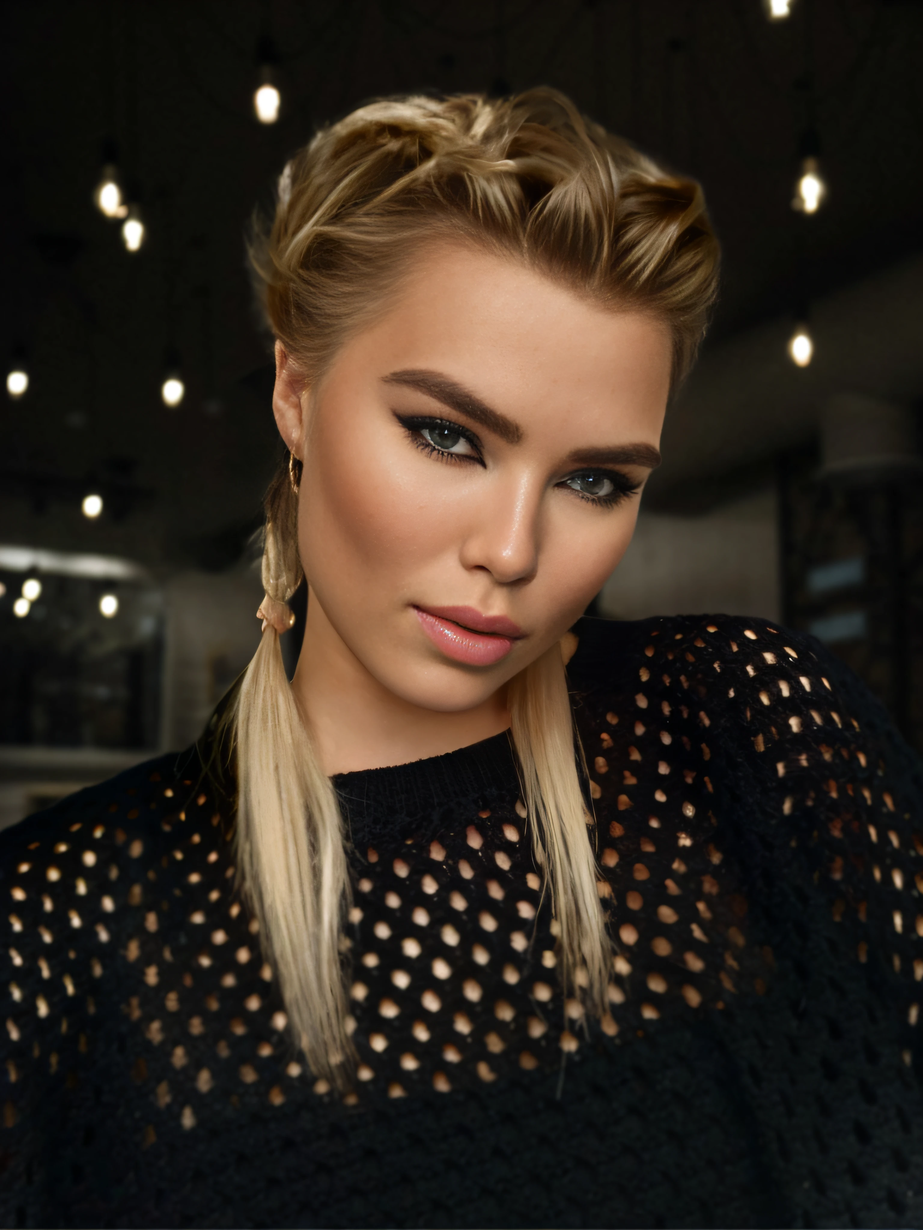 Woman with long blonde hair and blue eyes posing for photo, dasha taran, yelena belova, sexy face with full makeup, aleksandra waliszewska, a perfect face ), olga buzova, by Emma Andijewska, The style of Yulia Razumova, jaw dropping beauty, light braids and blue eyes
