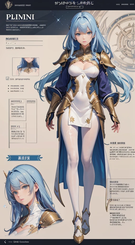 ((Masterpiece, Highest quality)), Detailed face, CharacterDesignSheet, full bodyesbian, Full of details,, Highly detailed, Depth, Many parts,Beautiful paladin girl,Holding a shield,Extremely beautiful,High Balance, Natural light, Lace,lacepantyhose,sparkling with stars,Azure hair,hentail realism, shadowing,character sheets, reference sheet, Standing painting, 8K, Super detail, 1080p, Women's HD,Slim,femele, 16k, A high resolution, Best quality, High quality, Anatomically correct, Masterpiece, ccurate, hyper HD,As graceful as a swan,unreal-engine, Ghibli-like colors, anime, Standing painting, angle of view,