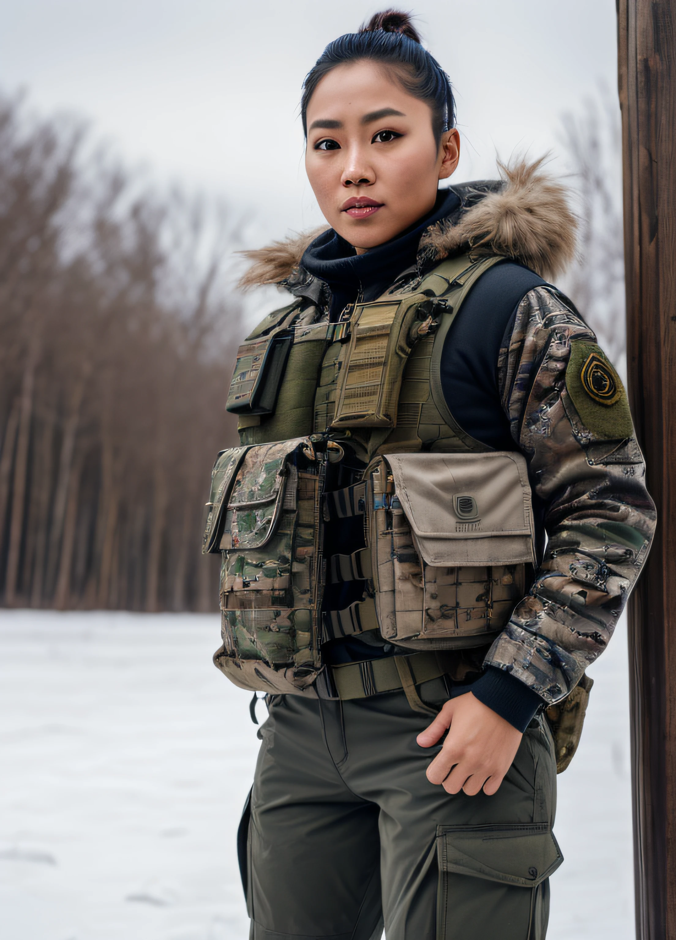 Ultra detalhe, alta resolução, (realista, realista: 1.4), 8k, (melhor qualidade), physics based rendering, fotos realistas, Professional Color Grading, qualidade superior, soldado feminino, segurando uma arma, corpo esguio, uniforme militar branco, soldado, cabelo amarrado, unidade militar camuflada, tanque, lutador, morteiro, corpo bonito, seios, seios superiores, cabelo loiro roupa camuflada branca cenario na neve