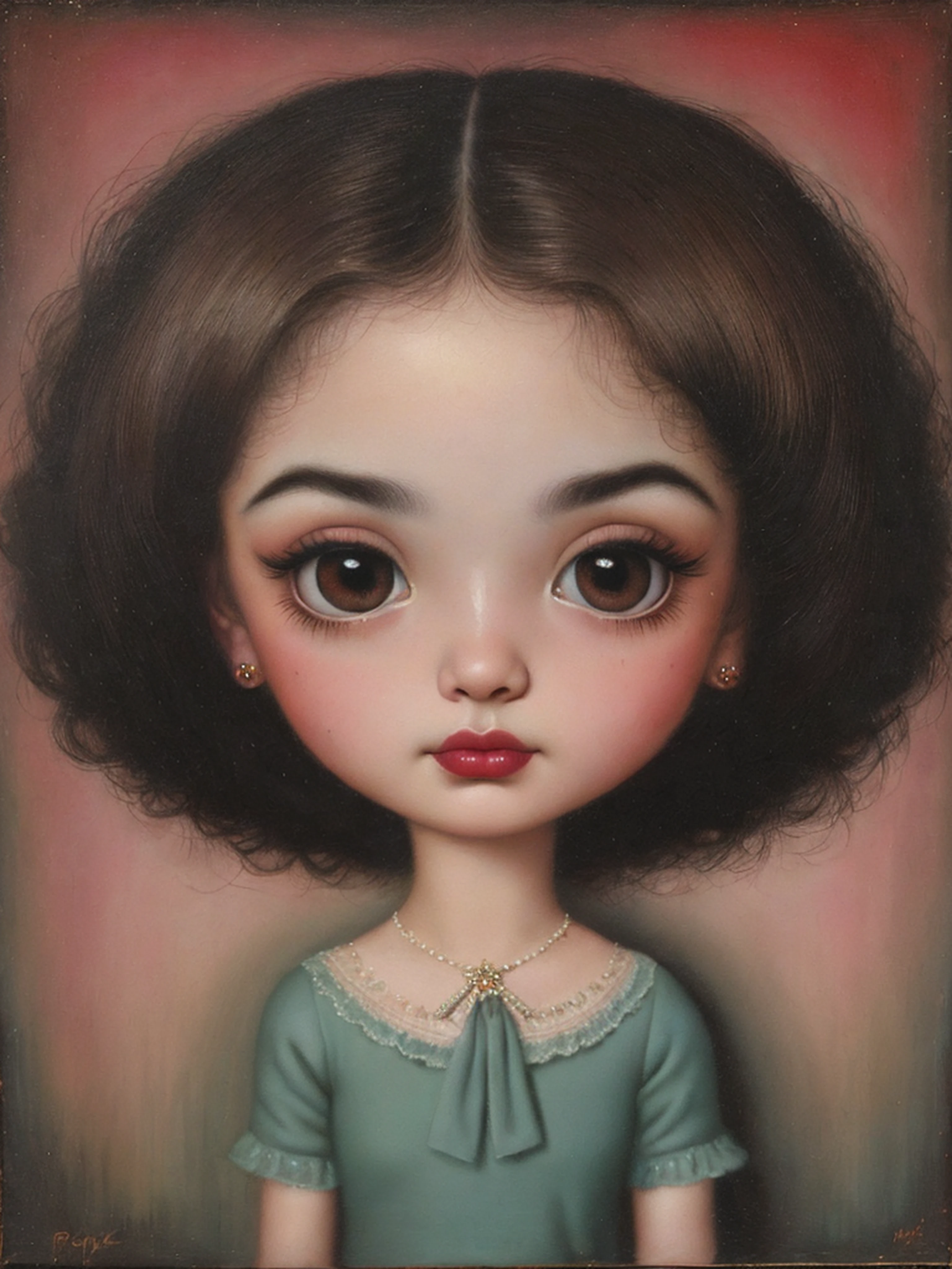 pintura de una mujer fea con las cejas muy gordas y peludas, estilo Mark Ryden, desnuda