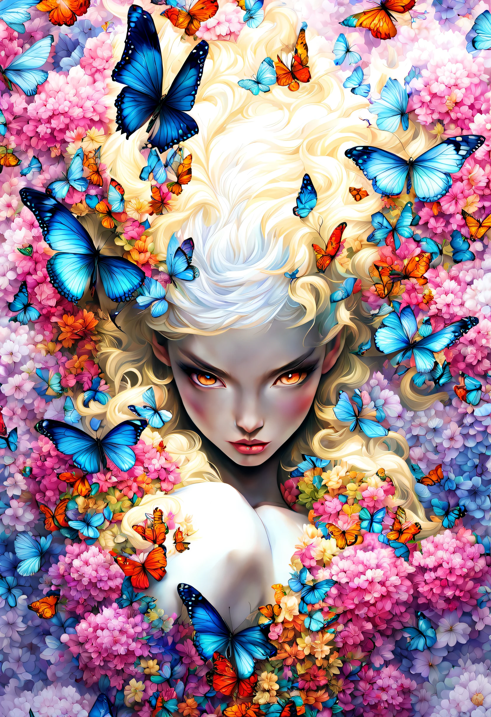 (supreme、best qualtiy、best qualtiy、Official art、Beautiful and beautiful:1.2)、(1girl in)、beautiful countenance、Beautiful eyes、Outrageous details、(Fractal Art:1.3)、colourfull、highest details、The upper part of the body、[Ren Hao]、[jewely]、 [florals]、[[butterflys]]、