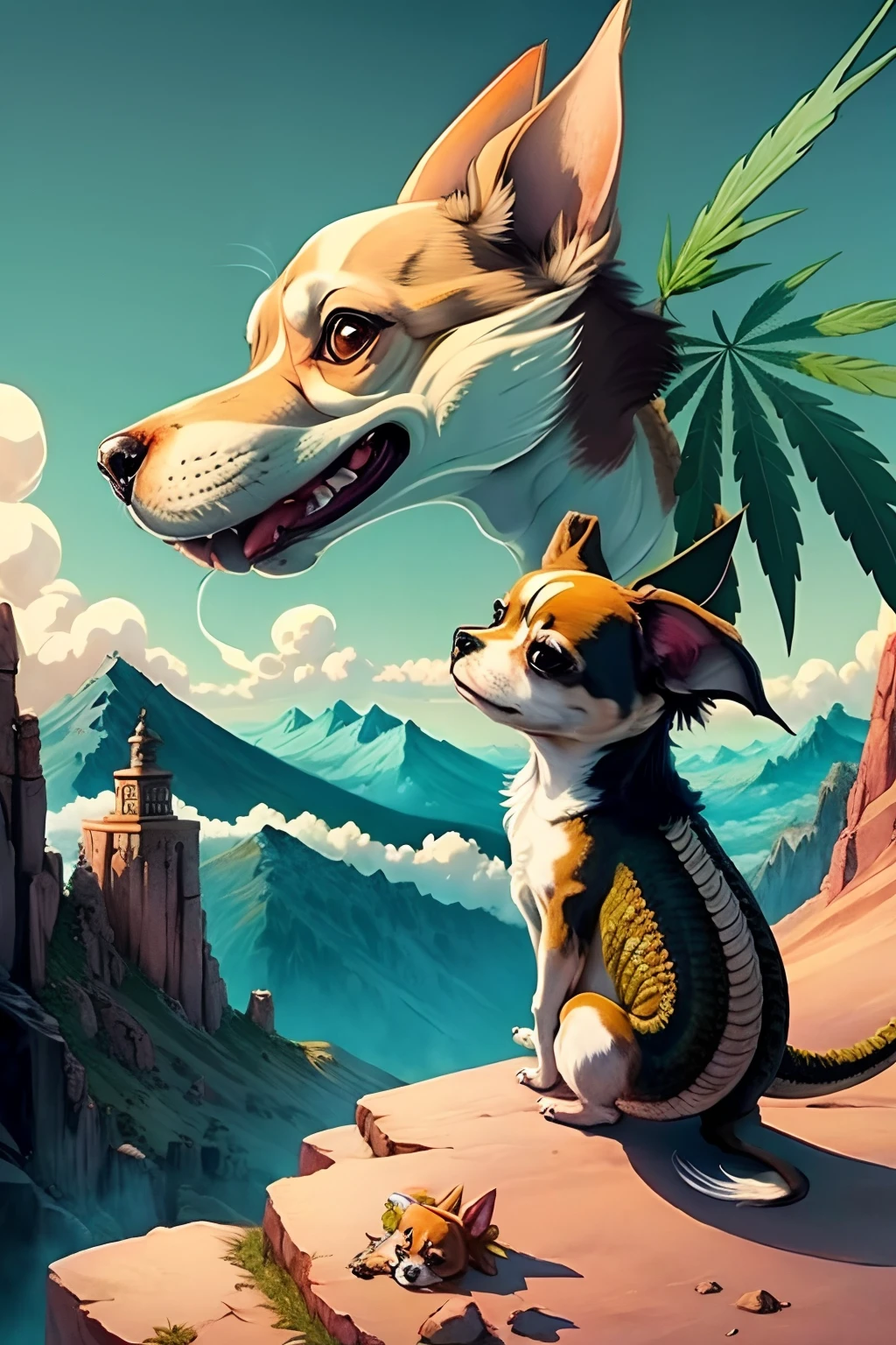 Chihuahua dragon smoke weed on mountain