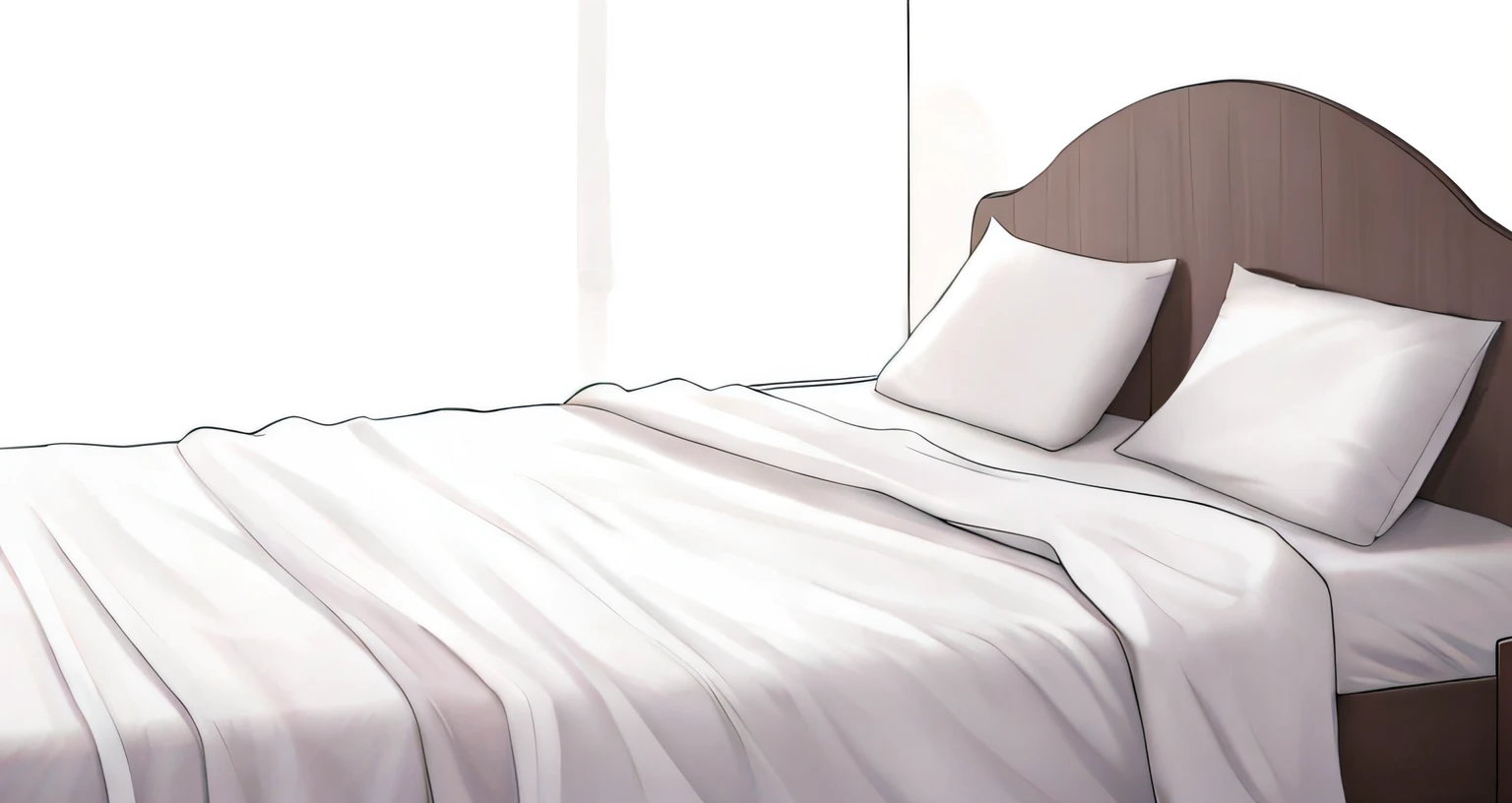 there is a bed with white sheets and pillows on it, bed, lying in bed, laying on a bed, laying in bed, bed on the right, lying at the bed, bed is not made, bedroom background, white sheets, messy bed, 8k, dim bedroom, romantic atmosphere, white background : 3, wikihow, waking up, on my bed