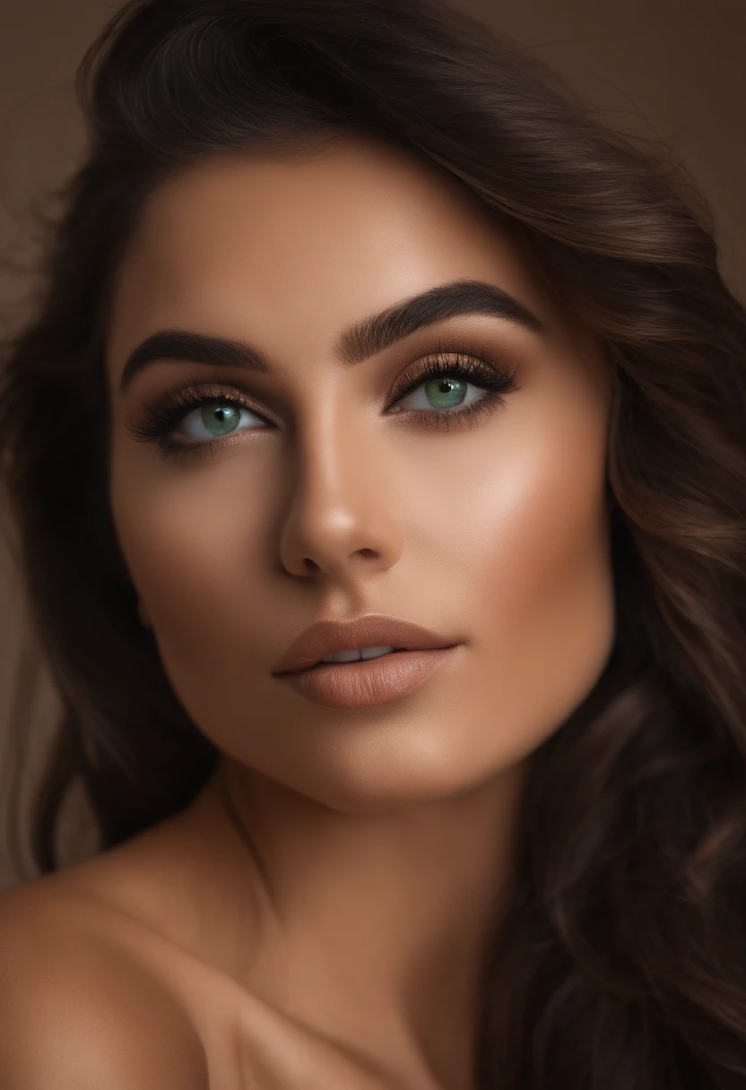 Femme arafed avec des vêtements noirs, fille sexy aux yeux vert, hispanic, cheveux bruns et grands yeux, Selfie d'une jeune femme, Yeux vert, cheveux brun, maquillage naturel, Regarder directement la caméra, Visage avec Artgram, Maquillage subtil, Superbe photo du corps entier, dans la chambre, clivage, ultra realistic 4k, réel