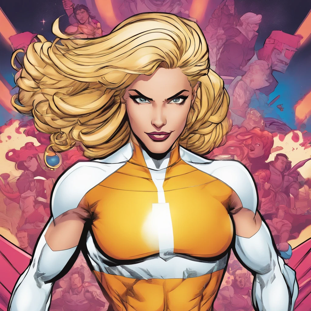 Female Omni man from invincible, blonde, muscular