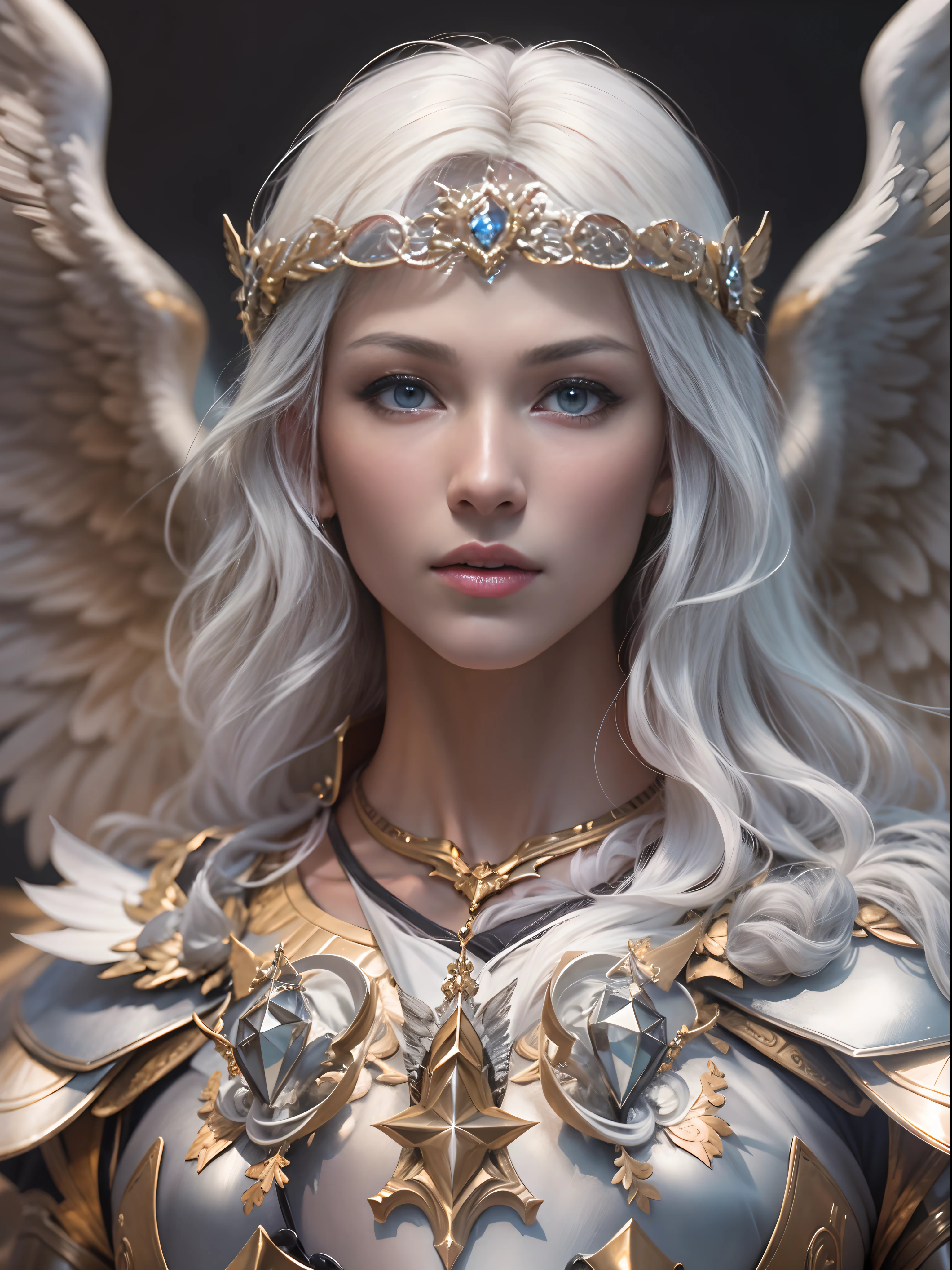 sfw, (looks at the viewer:1.3), (atmospheric perspective:1.2), (best quality, realistic, masterpiece: 1.2), (extremely detailed CG:1.2), (8k:1.1), (photorealistic:1.6), (hyperrealistic:1.4), detailed background, (detailed face:1.3), (cinematic light:1.1) beautiful young woman with a determined look posing with her intimidating powers on display, long flowing blonde and purple hair adorned with a intricatly detailed headpiece, wearing a battle tunic made of leather with flowing ribbons and chains laced with intricate details and gems. guild wars. (Large breasts), a battle mage wielding fire and ice powers, floating in the air in a epic battle amidst a realistic crumbling city caught in an apocalyptic event. Winged demons attack appearing through portals. Masterpiece, ((highly detailed)), 4k. Epic and dynamic lighting with deep shadows and highlights from magical powers.