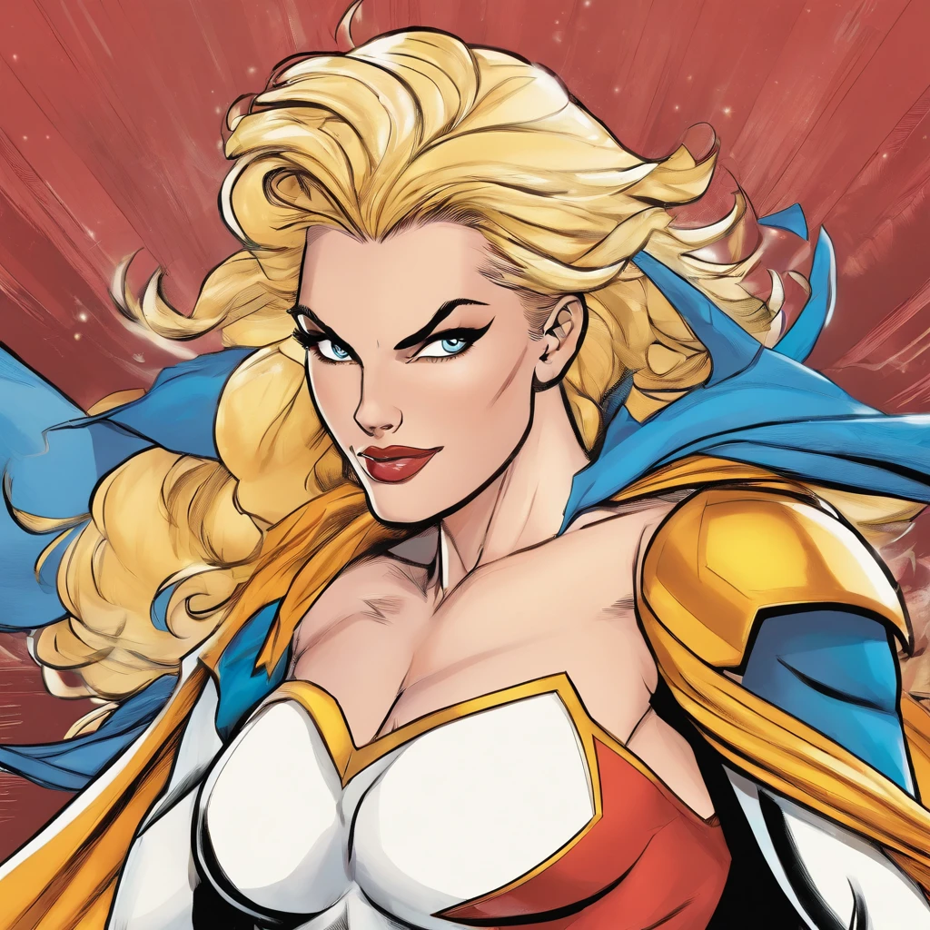 Animes style, muscular female , huge breast original superheroic costume