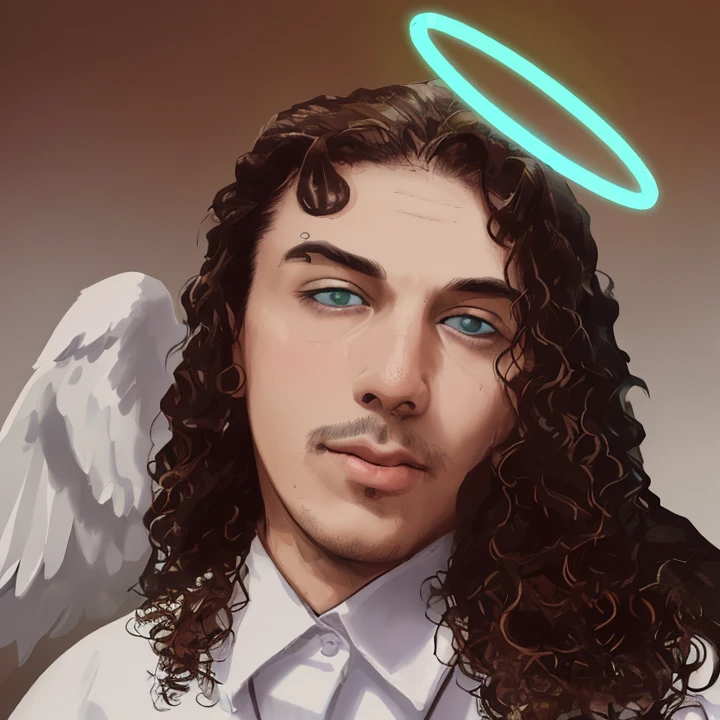 Joven de 18 anos, with a halo on his head and horns and a white shirt, , usando halo de anjo, , Retrato do Anjo da Morte, anjo  preciso, macho com halo, possivelmente um anjo, Um anjo, halo de anjo, Jesus Raptor, anjo preciso,