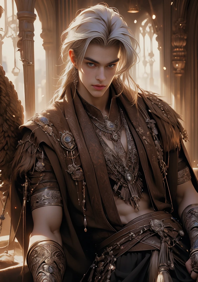 hecavill, masterpiece, best quality, young boy, twink, thin, weak, cowboy shot, looking at viewer, shiny skin, detailed eyes, detailed face, realistic eyes, realistic face, bedroom, small penis, erection, Style-Kilt