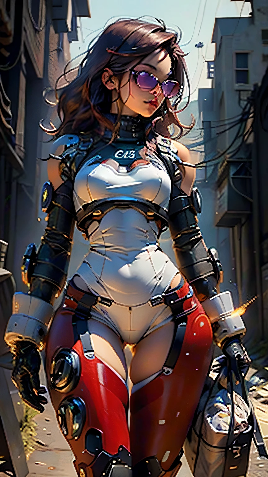 Woman body defined thick thighs cybernetic body parts, short underwear