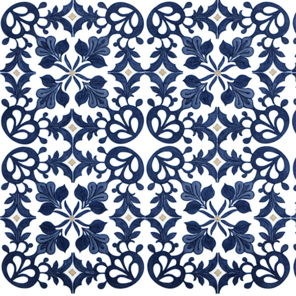a blue and white tile with a pattern of leaves and flowers, azulejo, chinoiserie pattern, inspired by Fernando Gerassi, tiles, symmetric pattern, seamless pattern design, complex pattern, seamless pattern :: symmetry, inspired by William Morris, pattern art, wallpaper pattern, ornate pattern, patterned tilework, indigo occult pattern, art nouveau pattern