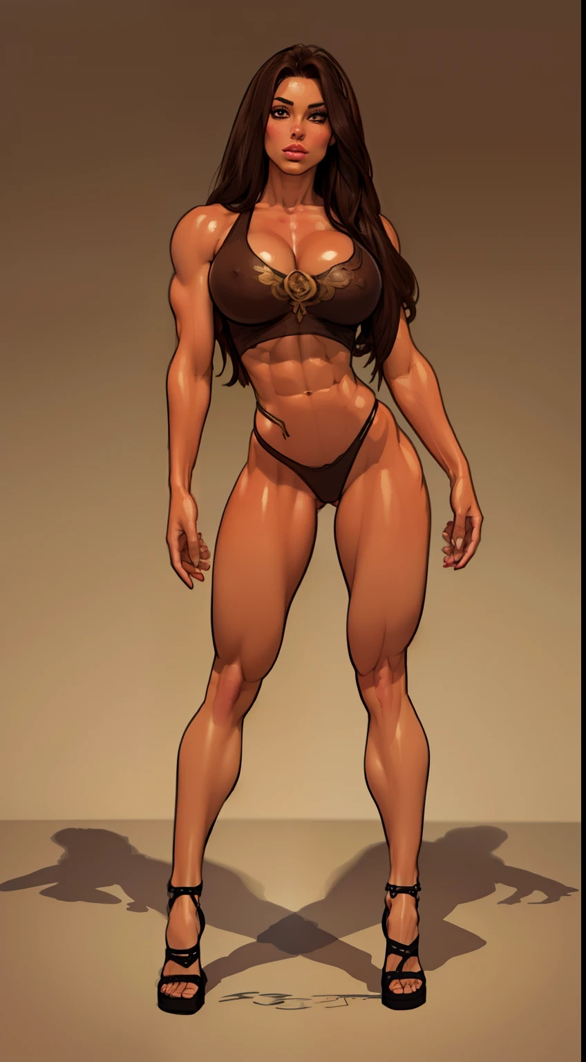 ((full body view:1.4)) masterpiece, ((thepit style:1.4)), a drawing of a female wizard, (brown skin:1.5), muscular body, feminine, huge upper body, wide shoulders, veins, beautiful face, full lips, slim face, high cheekbones, muscular, in the art style of mohrbacher, in style of peter mohrbacher