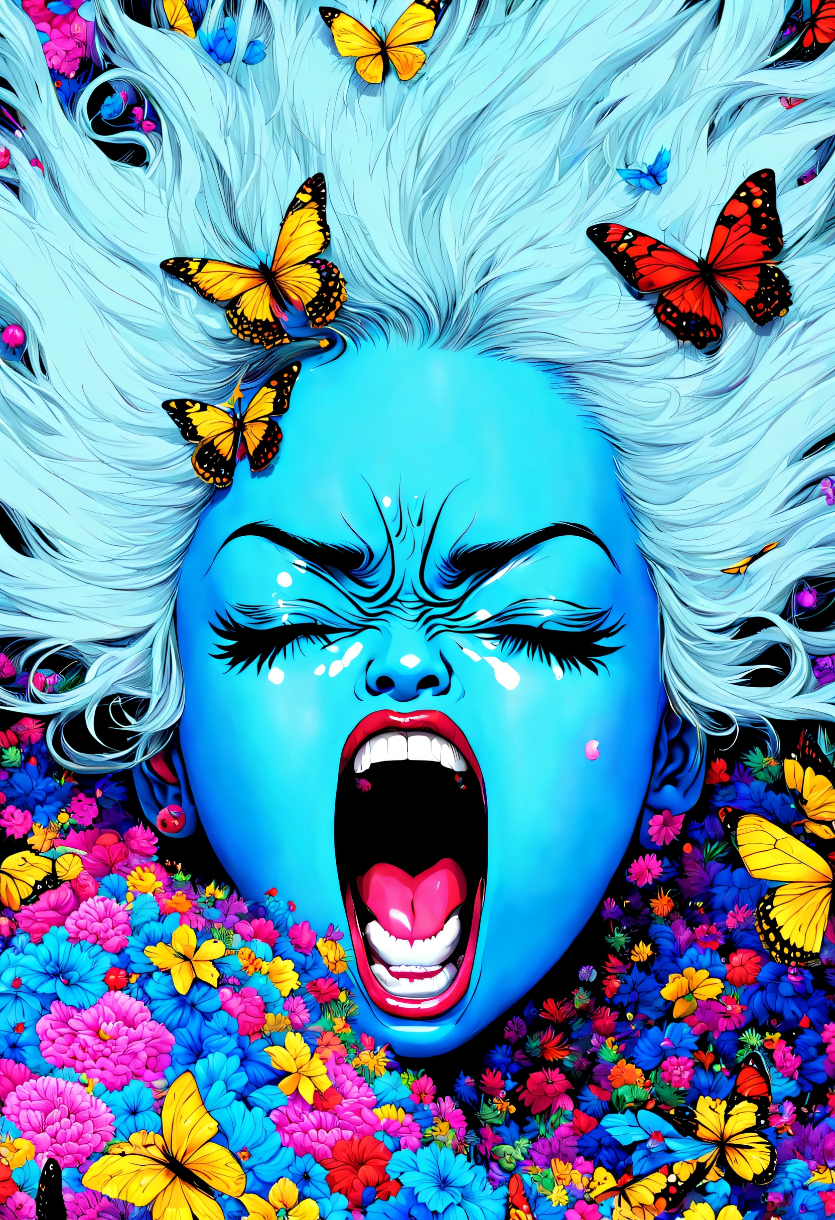 (supreme、best qualtiy、best qualtiy、Official art、Beautiful and beautiful:1.2)、(1 girl in tears:1.4)、beautiful countenance、Shouting to stop the war、sobbing、Tears are running down her cheeks、Outrageous details、(Fractal Art:1.3)、colourfull、highest details、The upper part of the body、[Ren Hao]、[jewely]、 [florals]、[[butterflys]]、