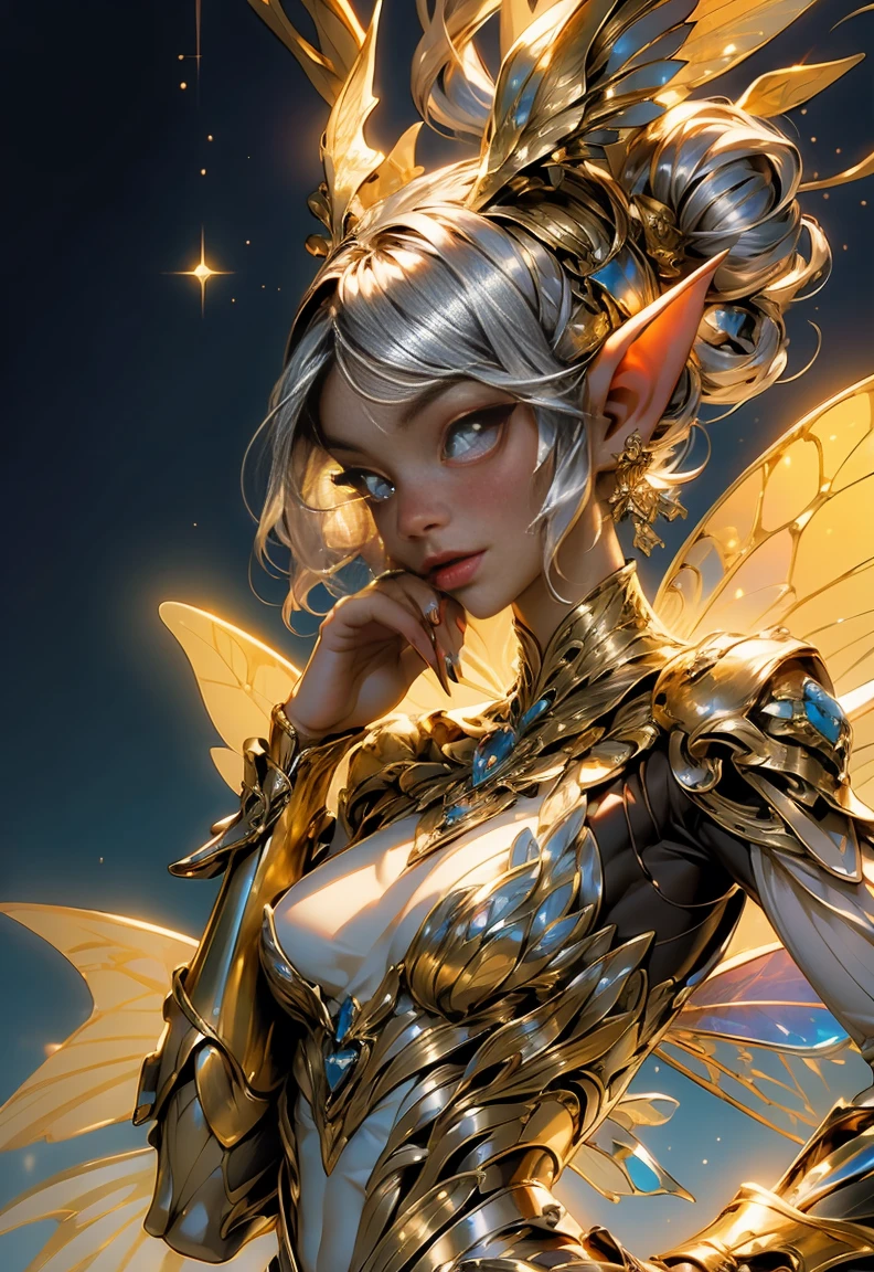a beautiful dark-skinned elf with curly silver hair, voluptuous body, seductive, porcelain skin, detailed facial features, elegant and graceful pose, ethereal and alluring, ornate brothel interior, cinematic lighting, photorealistic, 8k, high quality, trending on artstation.