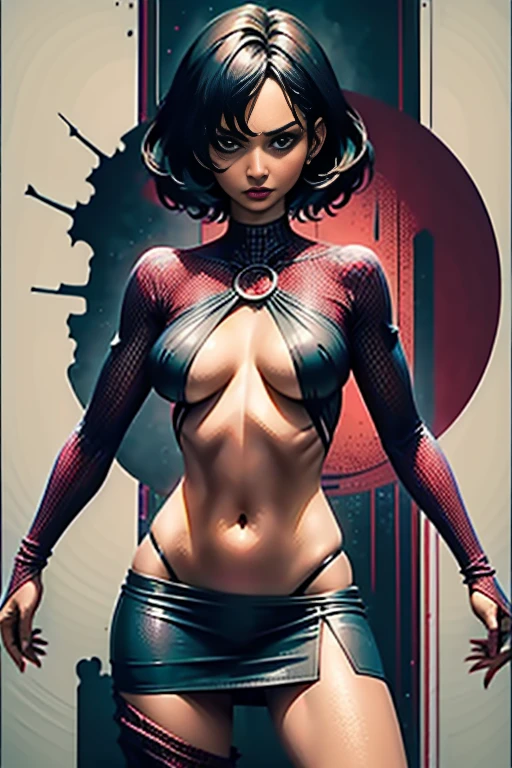 Halle Berry、Sticking out the navel、newyork、She wears a torn Spider-Man suit,wearing skirt、 Red and black color scheme,Dynamic、​masterpiece、top-quality、ultra-detailliert、ighly detailed、beautiful detailed brilliance、超A high resolution