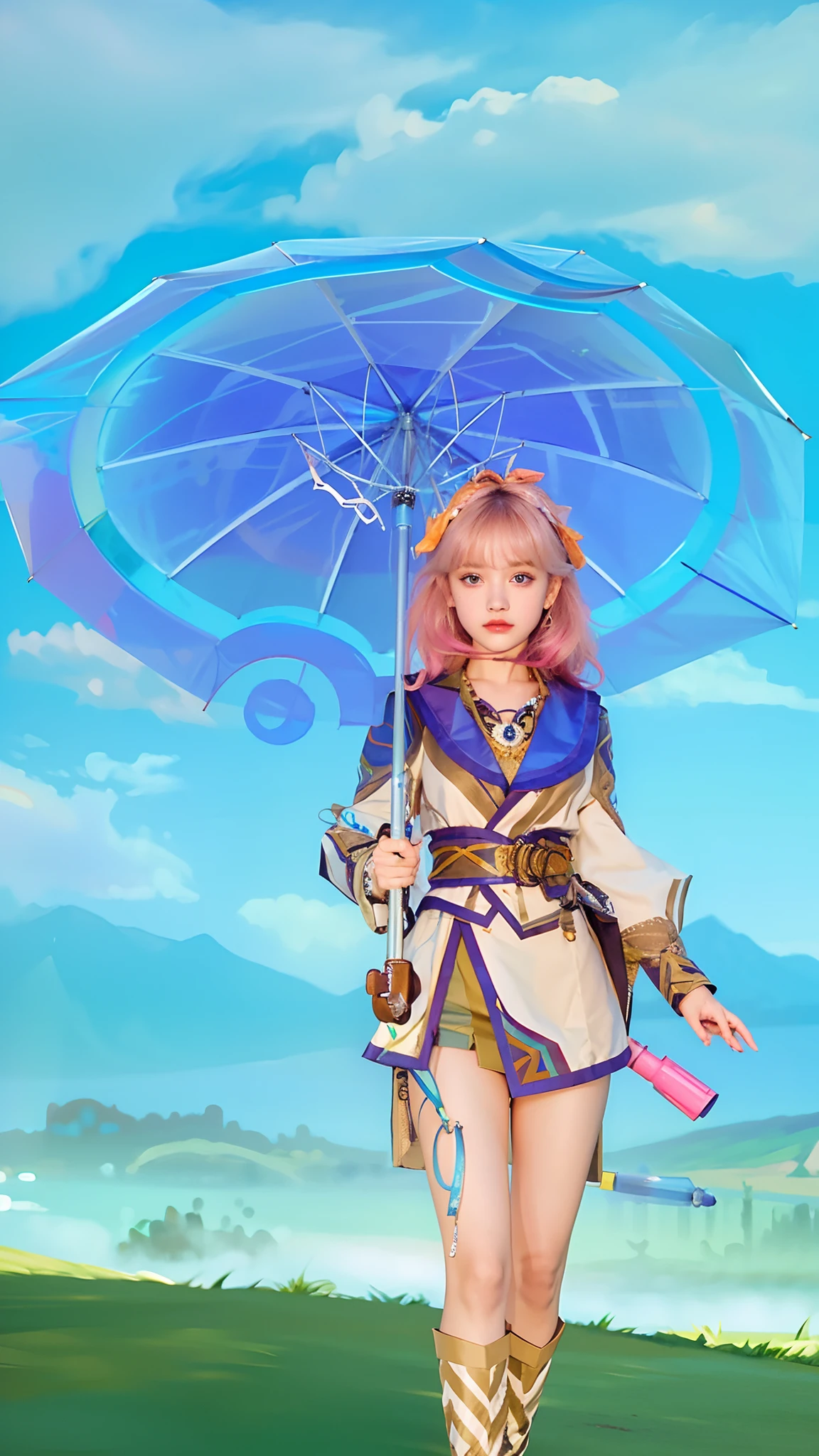 (photorealistic:1.4), best quality, masterpiece, ultra high res, 1girl, (detailed face:1.2), (detailed eyes:1.2), (detailed hair:1.2), (detailed clothes:1.2), 4k, (detailed color:1.2), (hold a umbrella:1.2),