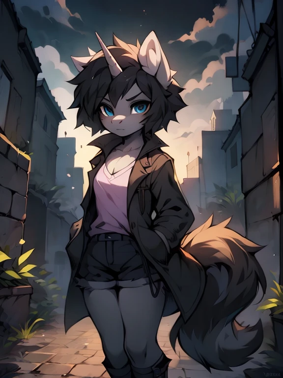 e621(author:lapel:0.4),(By iskra:0.4),(From krokobyaka:0.3),(author:Yuou:0.3),(by Hioshiru:0.3),Lead gray fur,Brunette unicorn, Brick floor,Gray-black trench coat,Behind her was a gray sky((very beautiful furry art)),stunning detailed,(The main character is a horse girl:1.5),((A unicorn)),My Little Pony,mlp,Friendship is magic,(Tall guy),serious-expression,High head-to-body ratio,Lead gray fur,Black color hair,blue color eyes,Medium breasts,(Long gray-black trench coat:1.2),black long boots,(amazing background),Brick floor,Stone brick construction,Wallpaper style,(the street),borgar,Oppressive atmosphere,Gray tones
