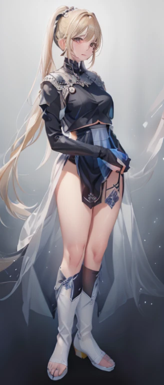 Beautiful paladin girl，Holding a shield，blond hairbl，pigtails，Extremely beautiful，High Balance, Natural light, Lace，black in color，starrysky，Star decoration (Masterpiece, Highest quality)，unreal-engine，Standing painting, angle of view,Tulle skirt，ssee-through，Over-the-knee black stockings，Transparent tulle clothes