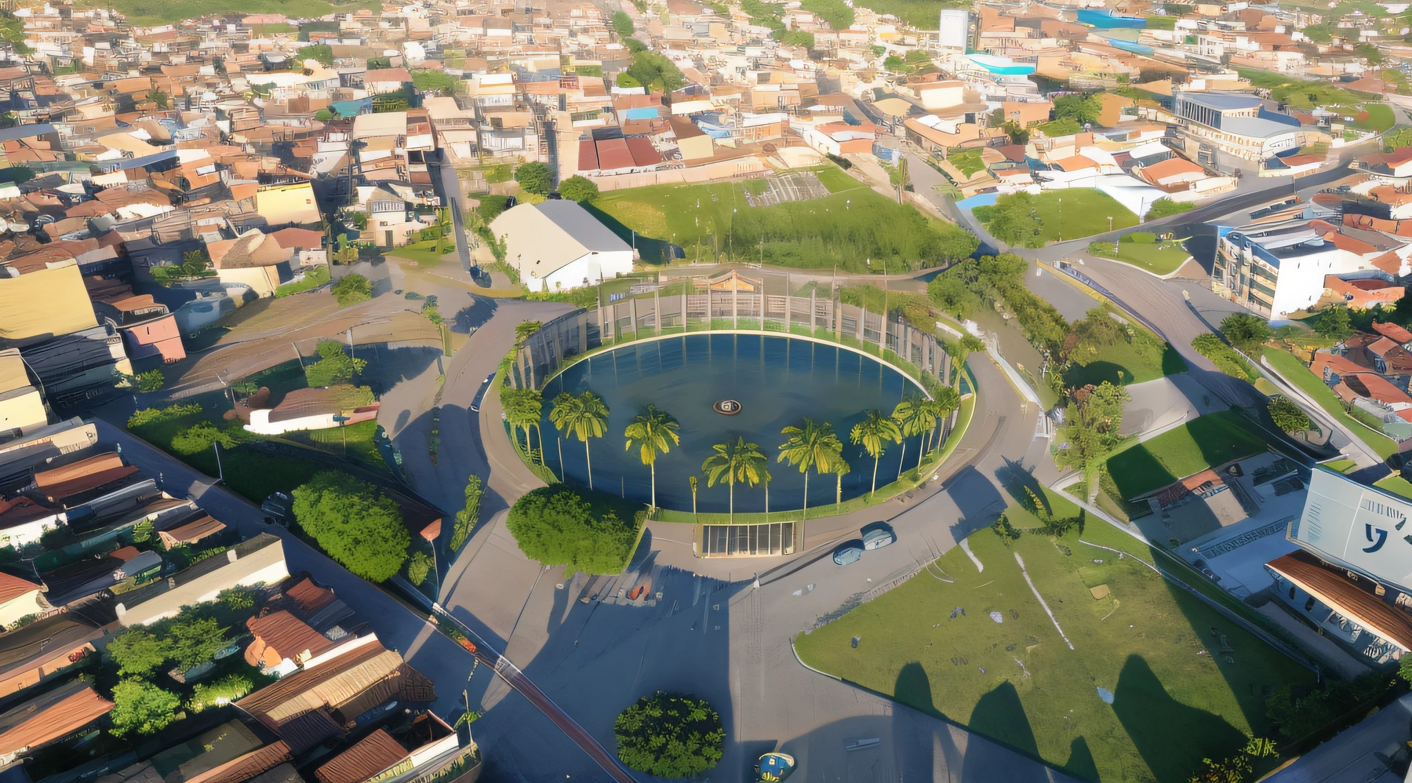 A Lagoon in an urban area with a sign that reads REMIGIO