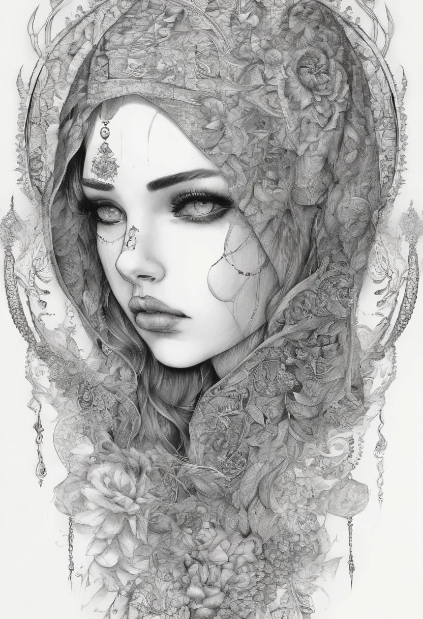 A beautiful girl obsessed with deep jealousy、Deep sadness、obsession、Own Mind、Dark belly、Black tears、Deep hatred、Vengeful、Wearing a black hood、full body Esbian、Poses expressing deep hatred、Open eyes、Masterpiece、detail portrayal、Deep Depth、