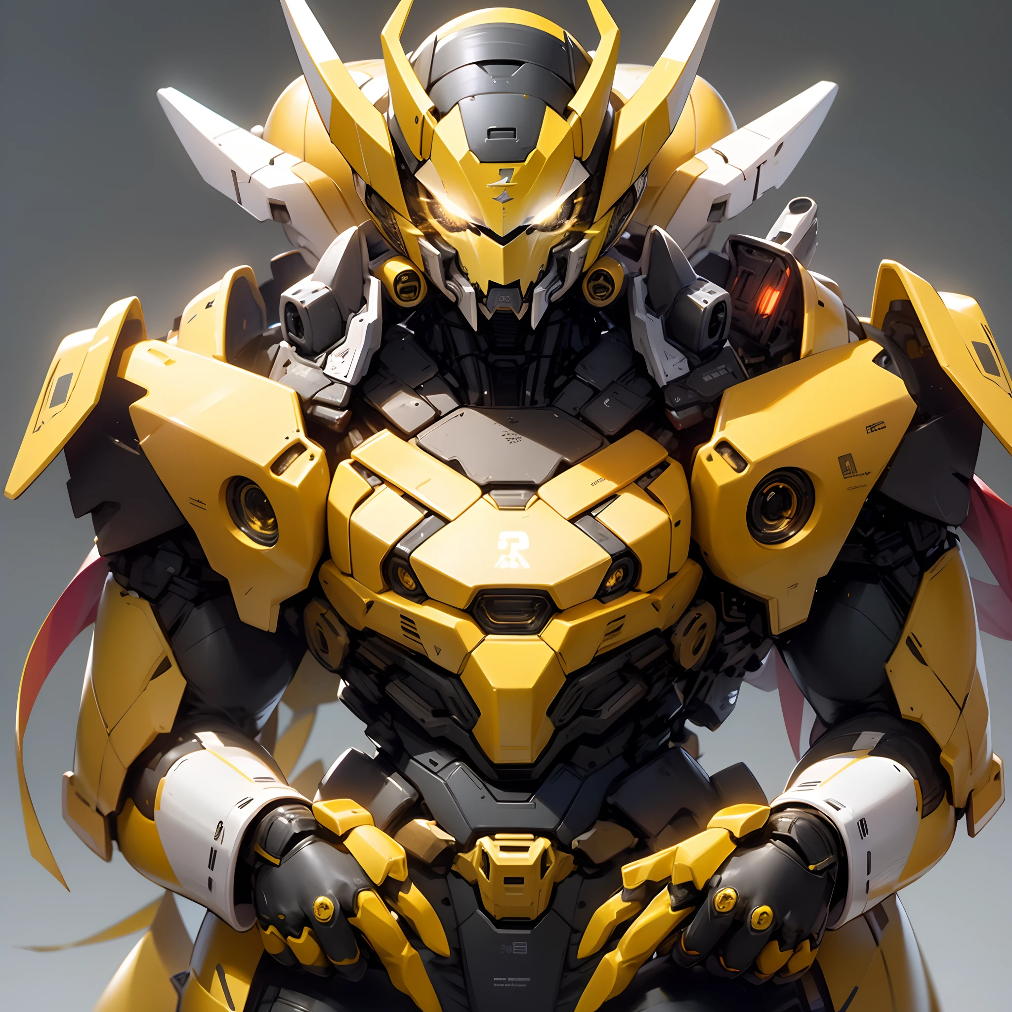 [ Amazing | astounding | delicated ]Transformers丨Bumblebee，head portrait，glowing light eyes。Yellow and black color scheme；Left-right symmetrical composition，The front of the figure is centered；simplebackground，Machinary，sci-fy；Ultra-clear image quality，32K，long-focus。