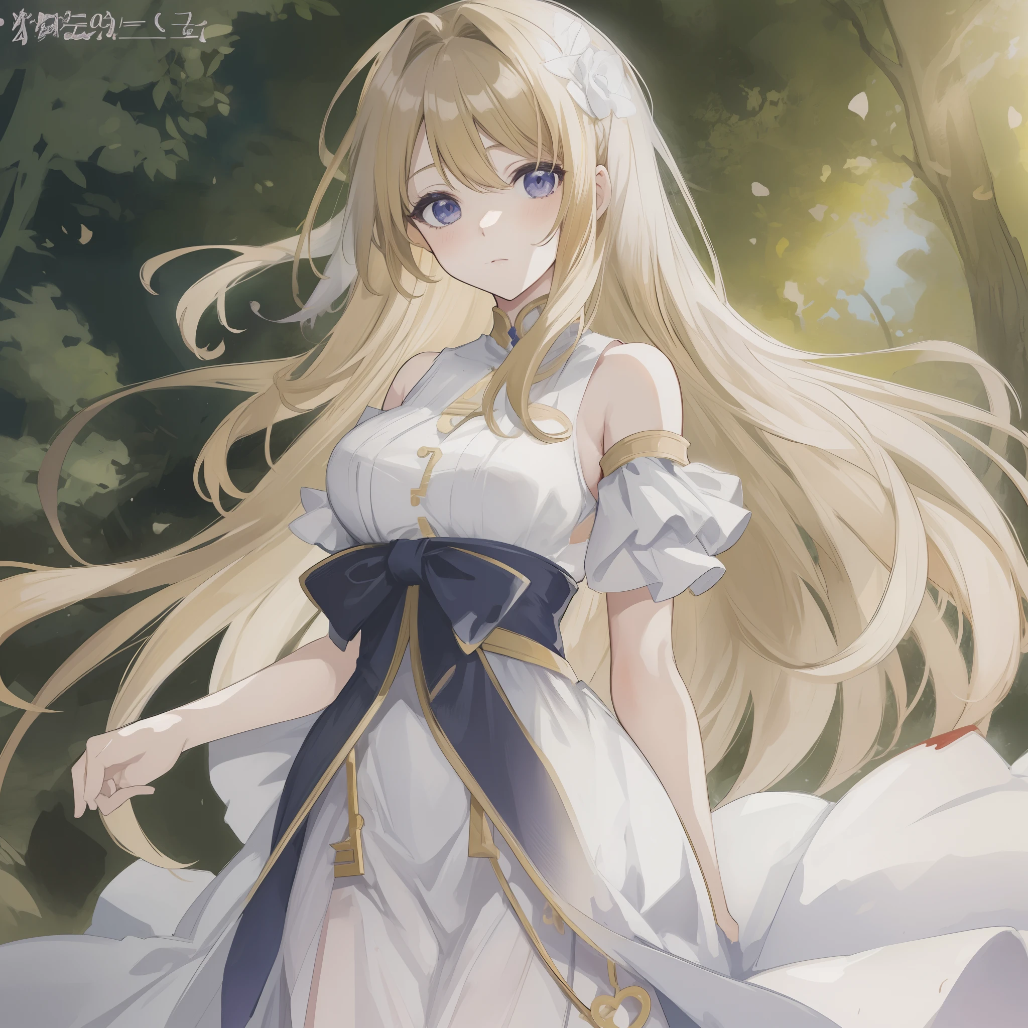 Anime girl in white dress with long blonde hair and blue eyes - SeaArt AI