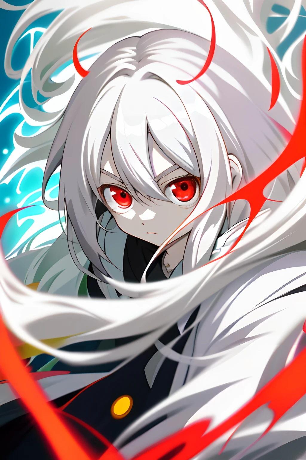 Anime girl staring at the camera,Long white hair and red eyes, White-haired god, she has a cute expressive face, white haired Cangcang, ( ( ( yoshinari yoh ) ) ), Today's featured anime stills, hajime yatate, White-haired, animated still, still from tv anime, anime visual of a cute girl, Girl with gray hair,
