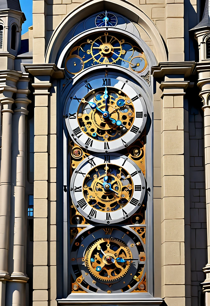 (8K, 16k, Award-winning, Highest quality, Highest resolution, Super detail, High detail, Anatomically correct, Masterpiece),UHR， Clock on the bell tower of the church，Ancient chronometric mechanism, delicate craftsmanship , A legendary mechanical clock, Rare and precious, Intricate details, Smartphones are made of a metal called orichalcum, There are no gemstones, (The inside of the mechanical clock is engraved with ancient characters: 1.2), Impeccable, Platinum, White, Gold and silver, Church bell tower，cyber punk perssonage