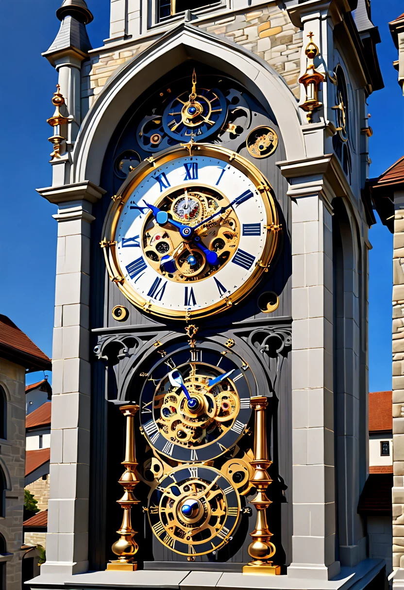 (8K, 16k, Award-winning, Highest quality, Highest resolution, Super detail, High detail, Anatomically correct, Masterpiece),UHR, Clock on the bell tower of the church,Ancient chronometric mechanism, delicate craftsmanship , A legendary mechanical clock, Rare and precious, Intricate details, Smartphones are made of a metal called orichalcum, There are no gemstones, (The inside of the mechanical clock is engraved with ancient characters: 1.2), Impeccable, Platinum, White, Gold and silver, Church bell tower,cyber punk perssonage