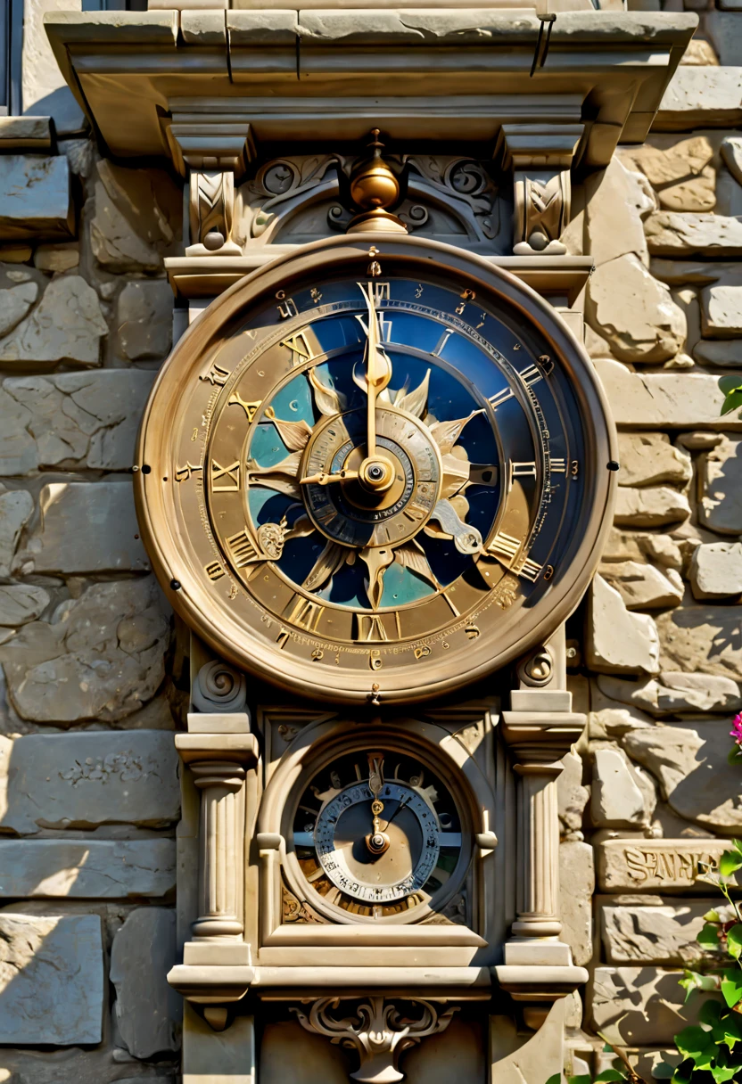 (Best quality,4K,A high resolution,Masterpiece:1.2),Ultra-detailed,(Realistic:1.37),(hdr),Antique sundials,Weathered stone,detailed carvings,Timeless vintage,Stale and rustic,Ancient craftsmanship,shadows and light,Historical artifacts,Classic chronograph mechanism,Nostalgic,Charm,retro aesthetic,Weathered beauty,Ancient clocks,Ageing elegantly,Stone carving and craftsmanship,Precise marking,Entwined vines and flowers,Entry,Weathered beauty and personality,Backyard Point of Contact,ornate detail,A symbol of eternity,Harmony between past and present,Engraving calligraphy,artistic design+"]