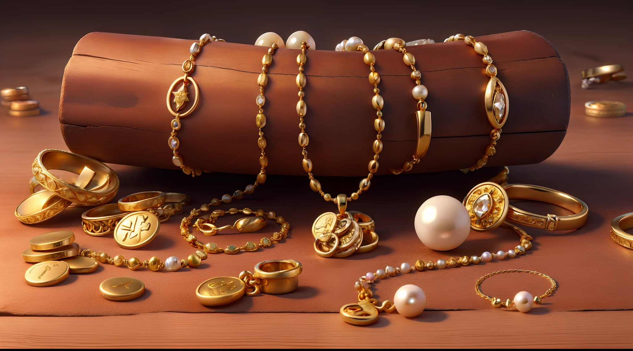 TREASURES, GOLD COINS, JEWELRY, RINGS, DIAMONDS, GOLD, NECKLACES, BRACELETS, PEARLS, VARIOUS TREASURES IN THE BACKGROUND