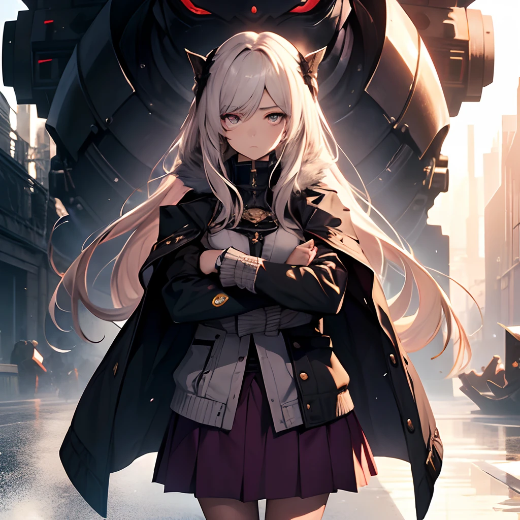 top-quality,Best Quality,A detailed eye,A detailed face,1womanl,(Contemptuous eyes),(High pressure expression),(Condescending face),(is standing),arms in arms,Short skirt,(dressed casually),