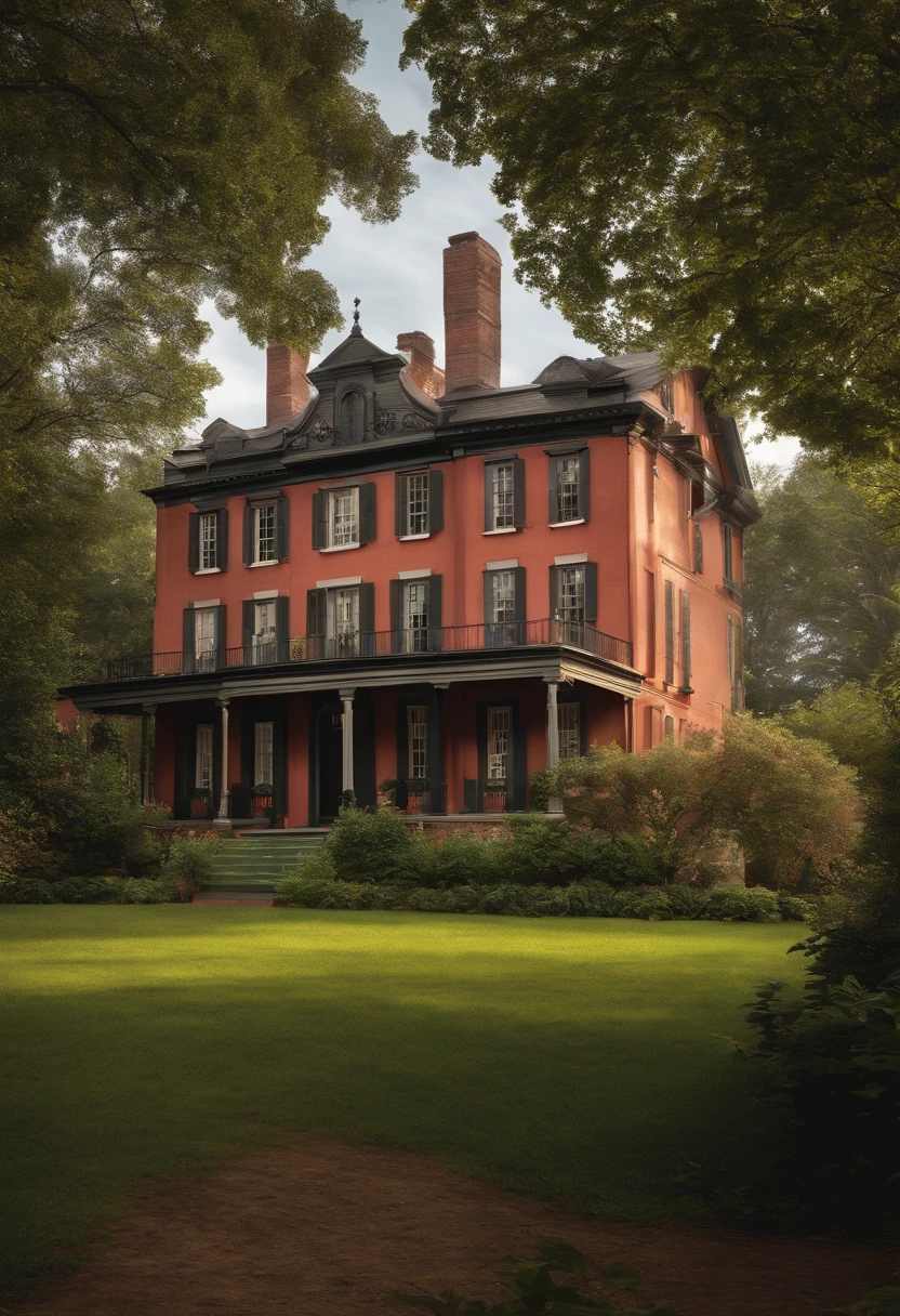 Enhance the photo, landscape, colonial home from 1860