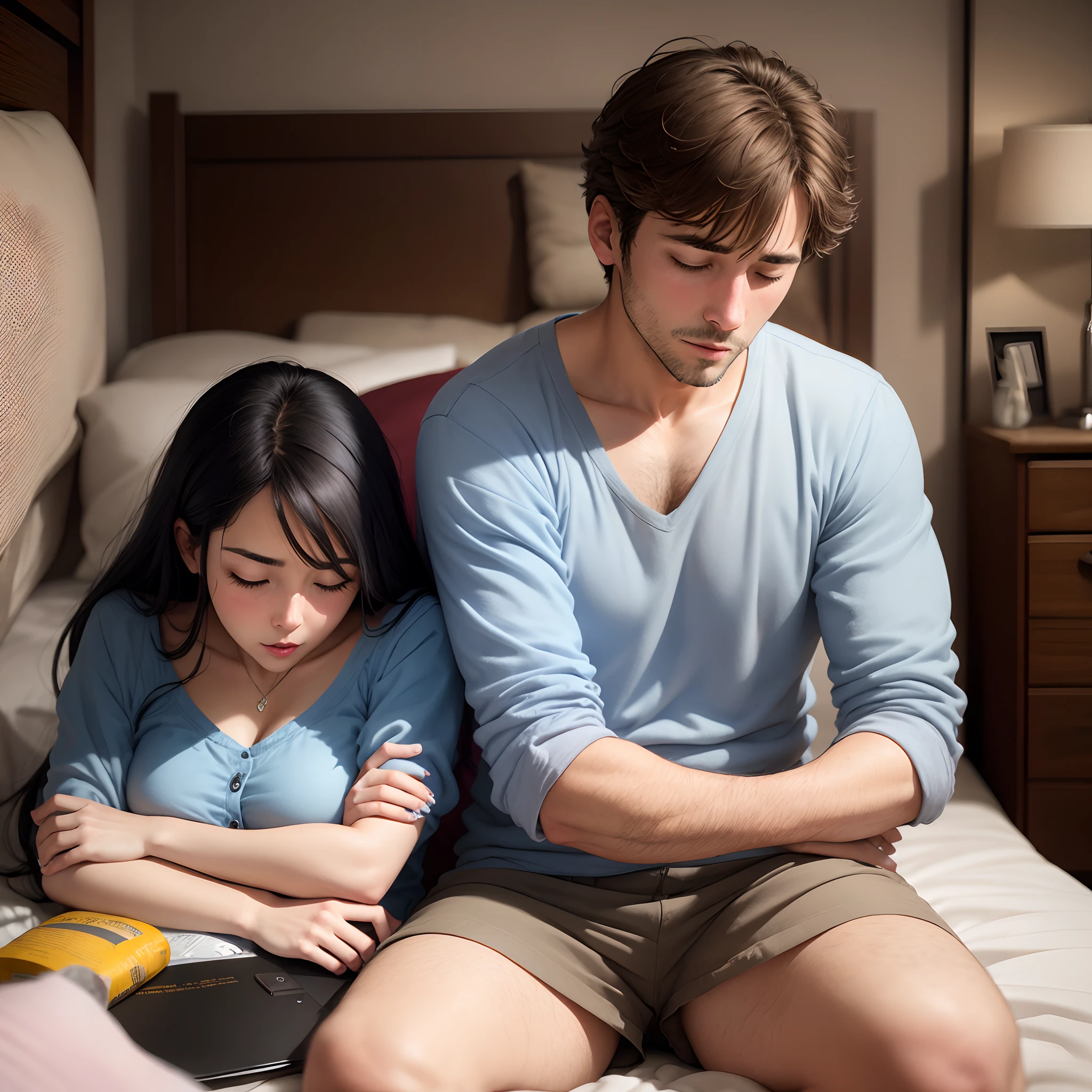 Man and woman in bed taking American blue medicine
