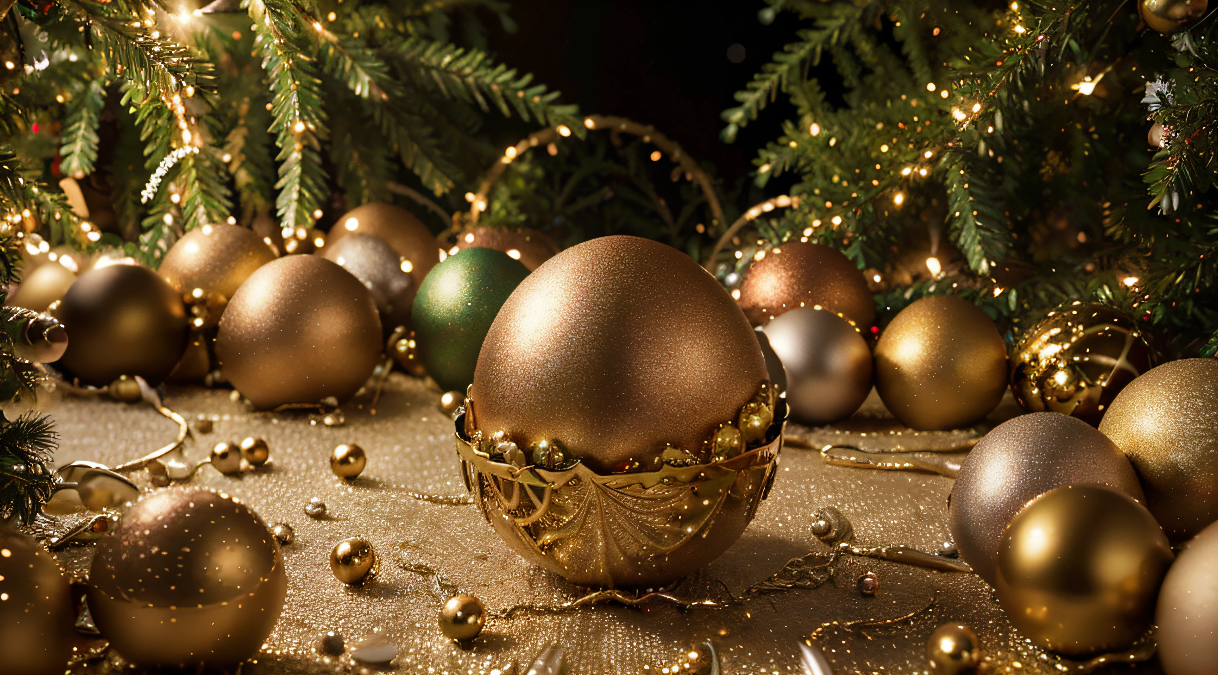 (best quality,4k,8k,highres,masterpiece:1.2),ultra-detailed,(realistic,photorealistic,photo-realistic:1.37), Earth-like planets hatching from golden, silver, and jewel-covered eggs arranged in mesmerizing fractal patterns. Multiple dimensions await as the eggs crack open, revealing stunning landscapes and ethereal beauty. Each planet adorned with Christmas-themed wonders, sparkling with holiday cheer. Warm, inviting lights illuminate the scene, casting a magical glow on the surroundings. Vibrant colors of red, green, and gold dominate the palette, creating a festive atmosphere. An extraordinary fusion of fantasy and Christmas magic, this artwork stands as a masterpiece, capturing the imagination and spreading Christmas joy through its every detail.