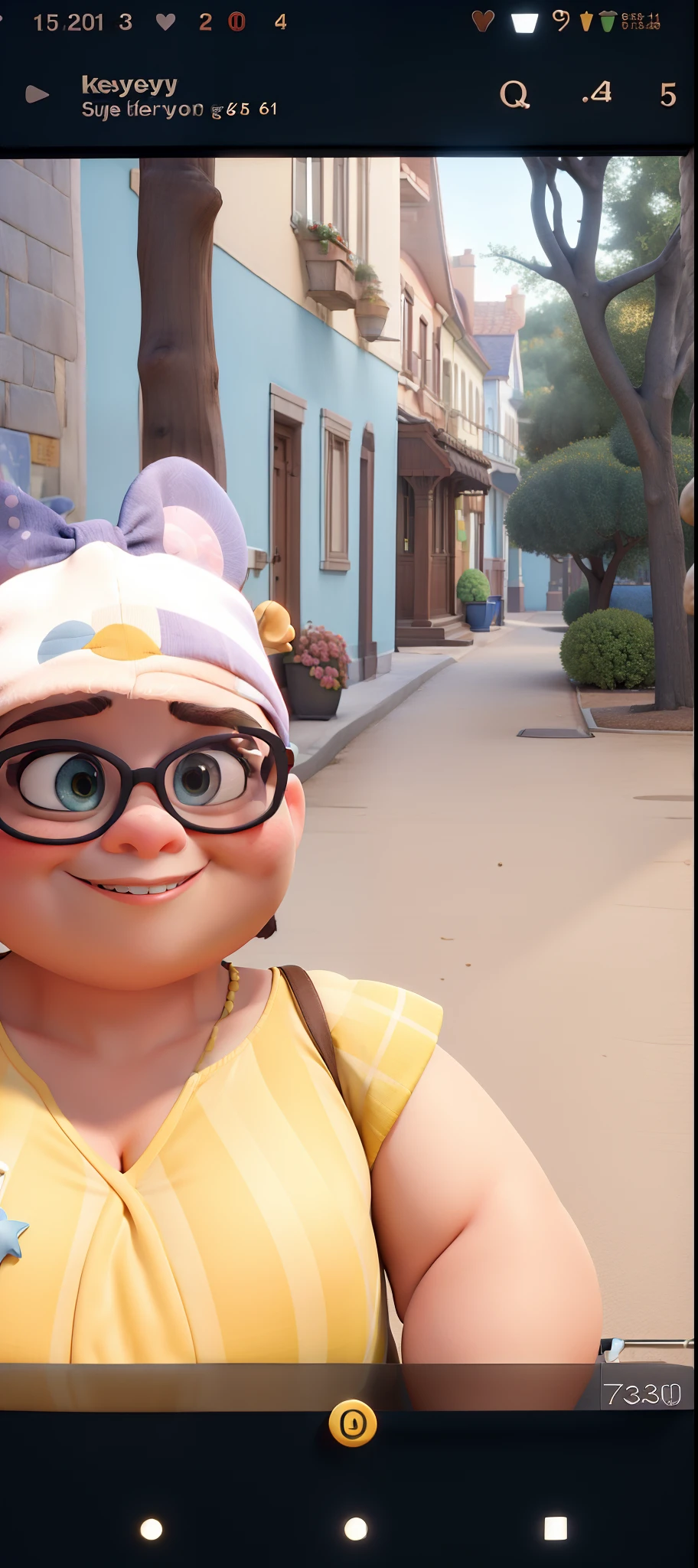 Obra-prima ao estilo Disney/Pixar in high quality and high resolution. The chubby woman with glasses in self style .