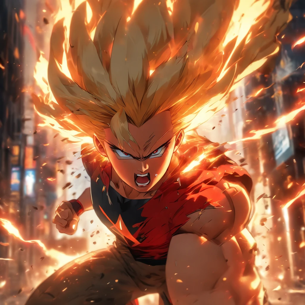 (best quality,4k,8k,highres,masterpiece:1.2),ultra-detailed,(realistic,photorealistic,photo-realistic:1.37),female super hero with short blonde bob cut,going insane,angry,going berserk,muscular,wearing white and red outfit,wearing cape,expressive eyes,strong jawline,powerful stance,hands in fighting gesture,dynamic pose,fierce facial expression,strands of hair flying in the wind,glossy red lips,ripped muscles,firm physique,determined look,powerful aura,dramatic lighting,strong shadows,dynamic composition,contrasting colors,action-packed scene,surrounded by debris and destruction,cityscape in chaos,buildings crumbling,smoke and dust in the air,fiery explosions,blazing background,adrenaline-filled,superhuman powers,energy surging through the body,emitting sparks and electricity,glowing eyes,endless energy,strong and vibrant colors,comic book style,bold lines,cell shading technique,brushstrokes fluidly depicting movement,heroic and epic atmosphere