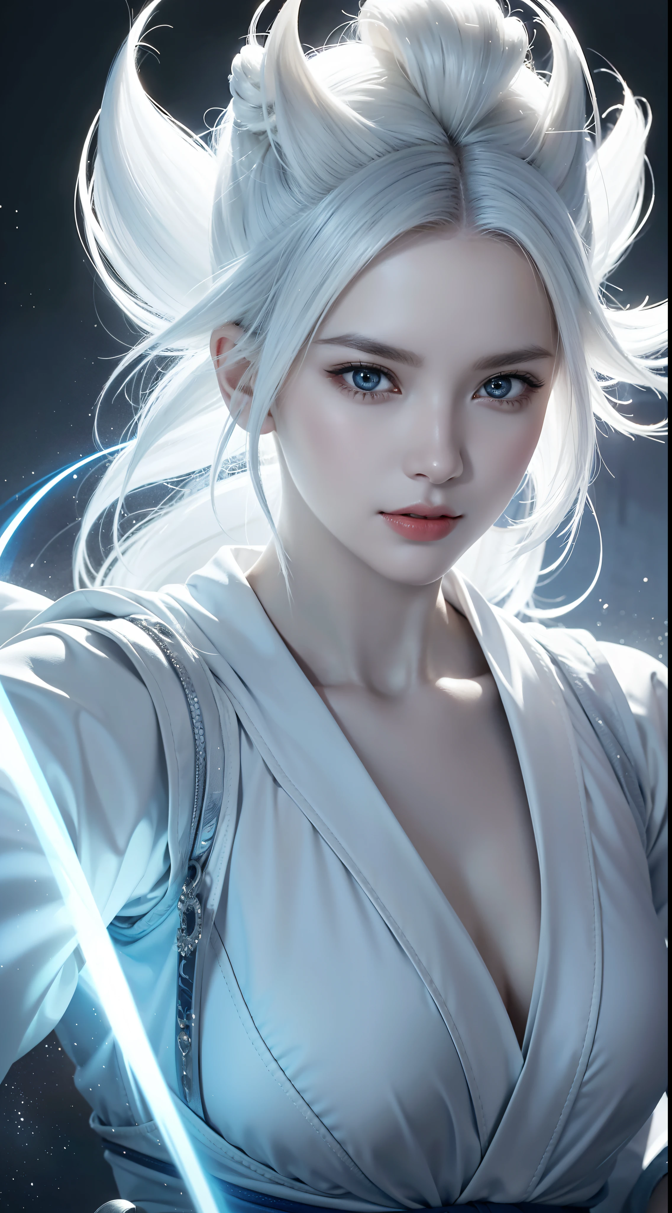 Close-up of a person with white hair and a white outfit, extremely instinctive, Epic anime about the energy man, Anime epic artwork, Dragon Ball concept art, Very detailed portrait of Goku, Super Blue Saiyan, Super Saiyan, 4k manga wallpapers, Detailed digital anime art, Advanced digital anime art, Detailed anime artwork, anime badass 8 k