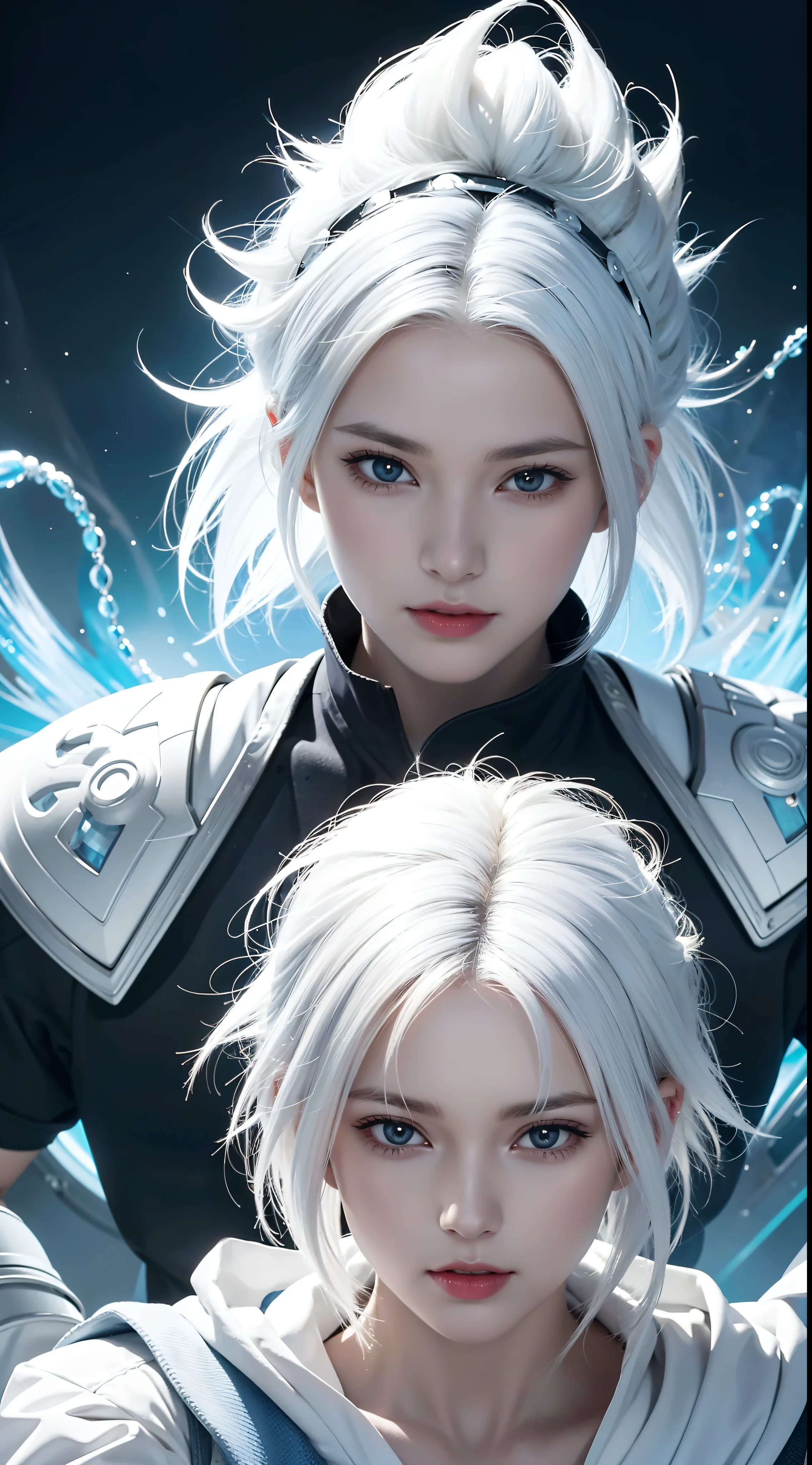 Close-up of a person with white hair and a white outfit, extremely instinctive, Epic anime about the energy man, Anime epic artwork, Dragon Ball concept art, Very detailed portrait of Goku, Super Blue Saiyan, Super Saiyan, 4k manga wallpapers, Detailed digital anime art, Advanced digital anime art, Detailed anime artwork, anime badass 8 k