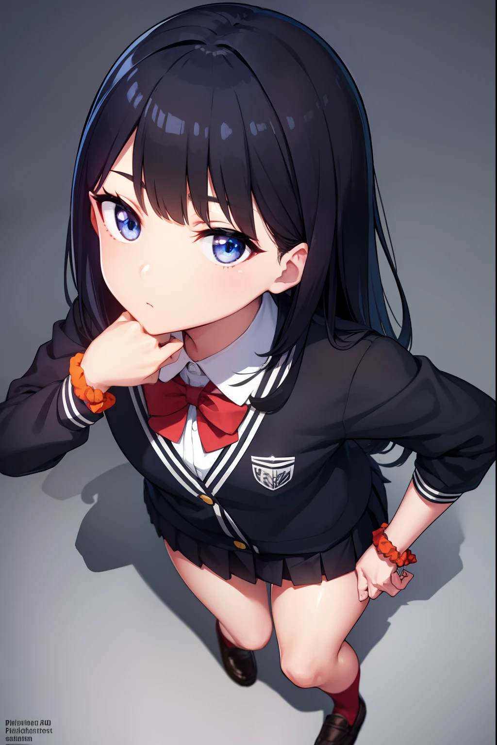 rikkatakarada, rikka takarada, black hair, blue eyes, long hair, orange scrunchie, scrunchie, wrist scrunchie
BREAK black footwear, black skirt, bow, bowtie, buttons, cardigan, collared shirt, long sleeves, microskirt, pleated skirt, red bow, red bowtie, red socks, school uniform, shirt, shoes, skirt, socks, thighs, white cardigan, white shirt,,
BREAK outdoors, city,
BREAK looking at viewer, BREAK (masterpiece:1.2), best quality, high resolution, unity 8k wallpaper, (illustration:0.8), (beautiful detailed eyes:1.6), extremely detailed face, perfect lighting, extremely detailed CG, (perfect hands, perfect anatomy),