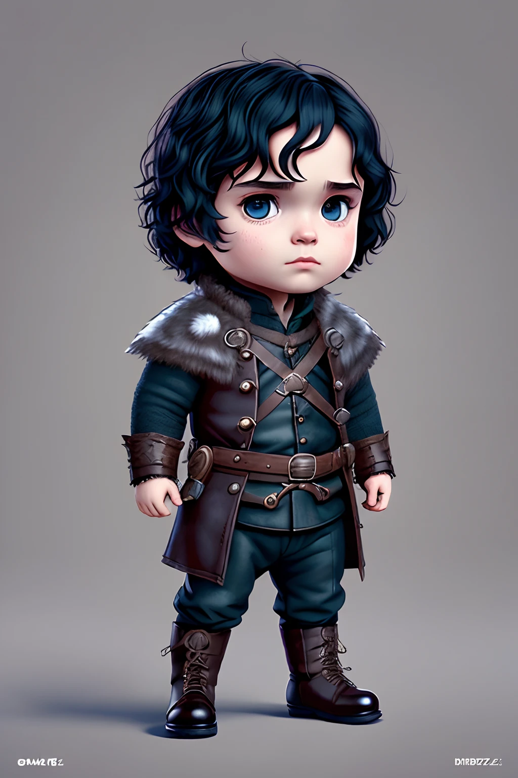 (cbzbb:1.25), portrait of cutest John Snow, Game of thrones Character, illustration, artstation, CGI_Animation, full body,