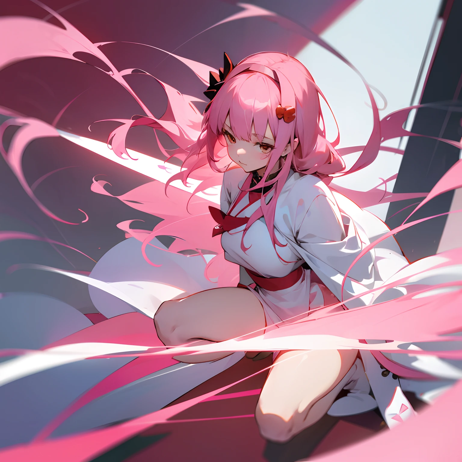 Zazen　Anime girl with pink hair and white top and red and white outfit, best anime 4k konachan wallpaper, Zero Two, anime goddess, Detailed Digital Anime Art, anime style 4 k,