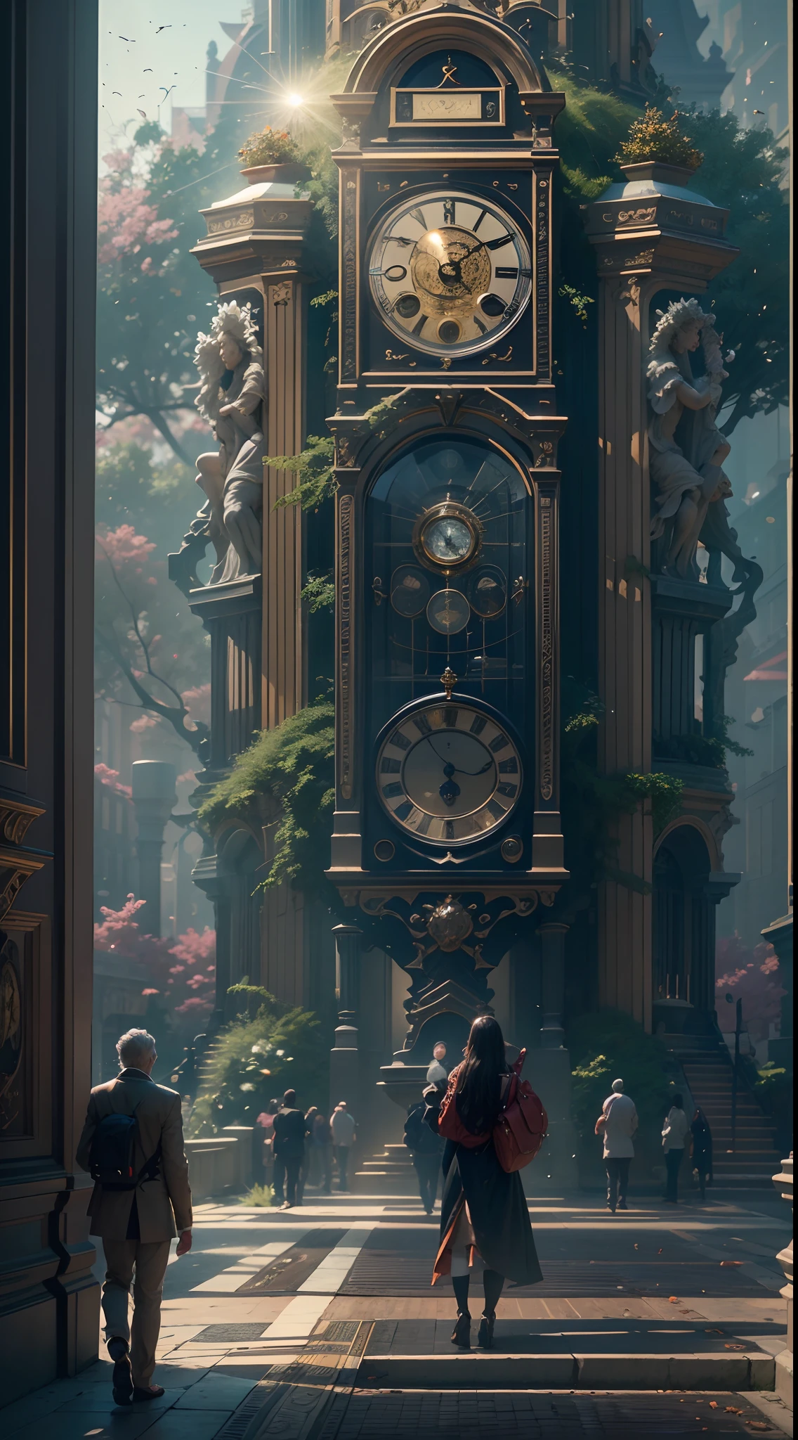 Nick Vesey（Nick Wiz）style of，（（Huge grandfather's clock）），（（Angel Base）），cleanness，Glow effects，Sci-fi sense，Panorama like，extreme hight detail，Real light，super-fine，Hyper-realistic，Ultra photo realsisim，tmasterpiece，8K，on focus，Bokeh，Detailed pubic hair，Hyper-detailing，high qulity，High definition，dynamic viewing angle