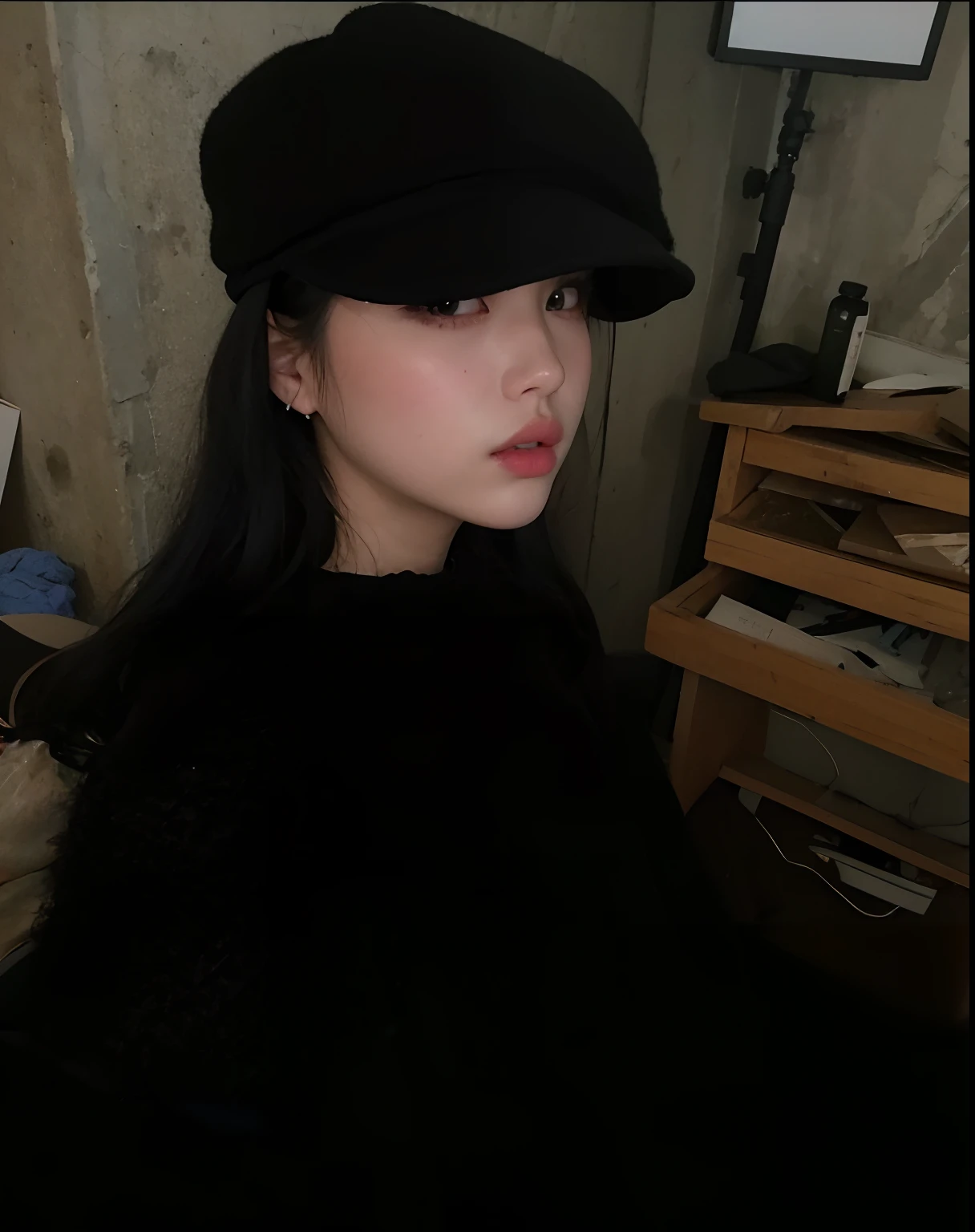There's a woman in a black hat and a black sweater, ulzzang, con sombrero, Sakimichan, Chiho, Heonhwa Choe, Blackpink Jennie, Kiko Mizuhara, Bae Suzy, Jinyoung Shin, Sui Ishida con cabello negro, Chica coreana, Cara perfecta ), con negro, Seseon Yoon
