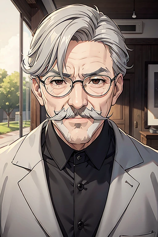 Grandpa, gray hair, mustache. Sex with a girl