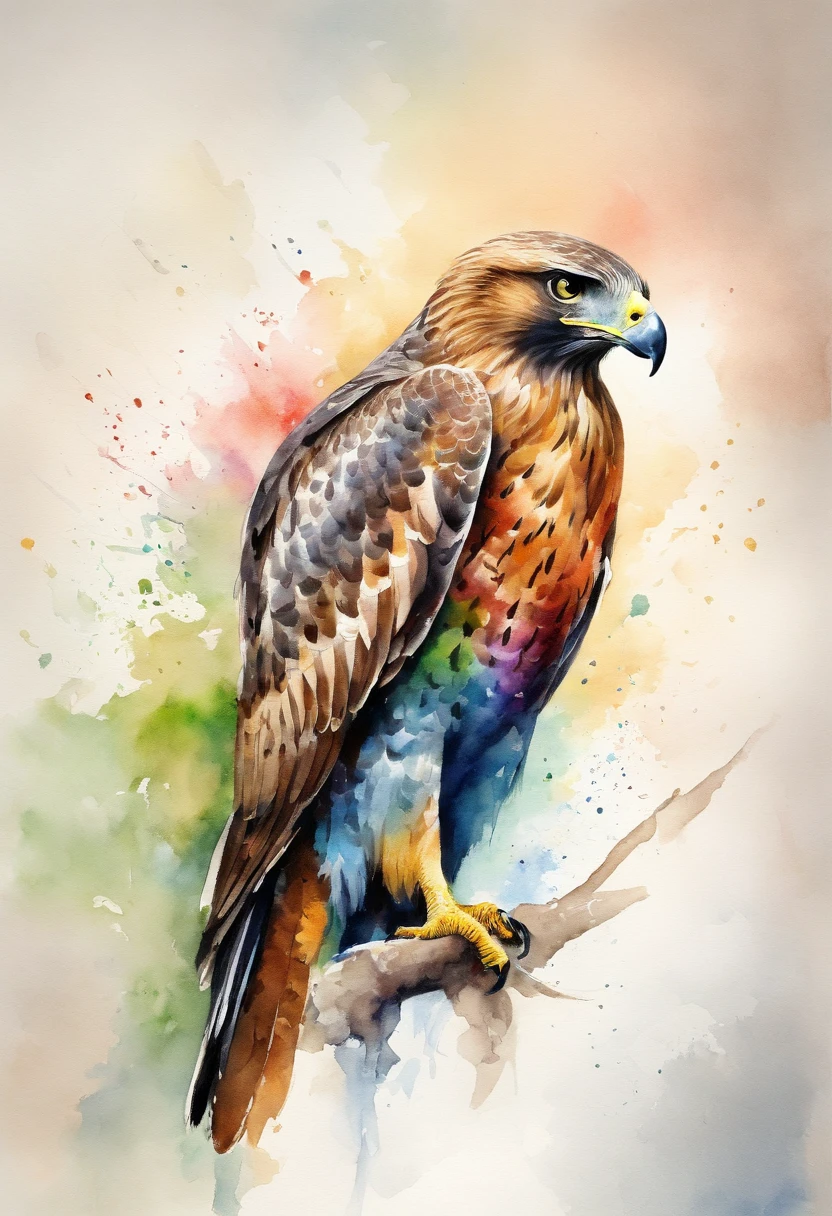 Picture of a hawk, rainbow colours, vibrant, spectacular, no signature or watermark