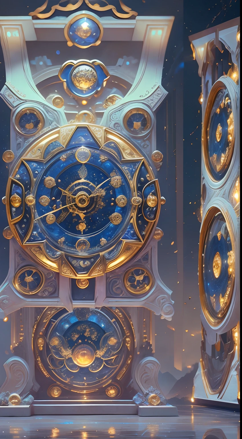 8K, 16k, Award-winning, Highest quality, Highest resolution, Super detail, High detail, Anatomically correct, Masterpiece),UHR， Clock in the starry sky，The timing mechanism of the future, delicate craftsmanship , A legendary digitized clock, Rare and precious, Intricate AI intricacies, Smart clocks are made of a metal called orichalcum, There are no gemstones, (The inside of the smart clock is engraved with ancient characters: 1.2), Impeccable, Platinum, White, Gold and silver, Mysterious starry sky，cyber punk perssonage，high - tech，hyper realisitc，Sci-fi dreams，Advanced extraterritorial technology，Epic digital sci-fi art，A cinematic scene， 超詳細， Ultra photo realsisim， Bright lights， 8 k''